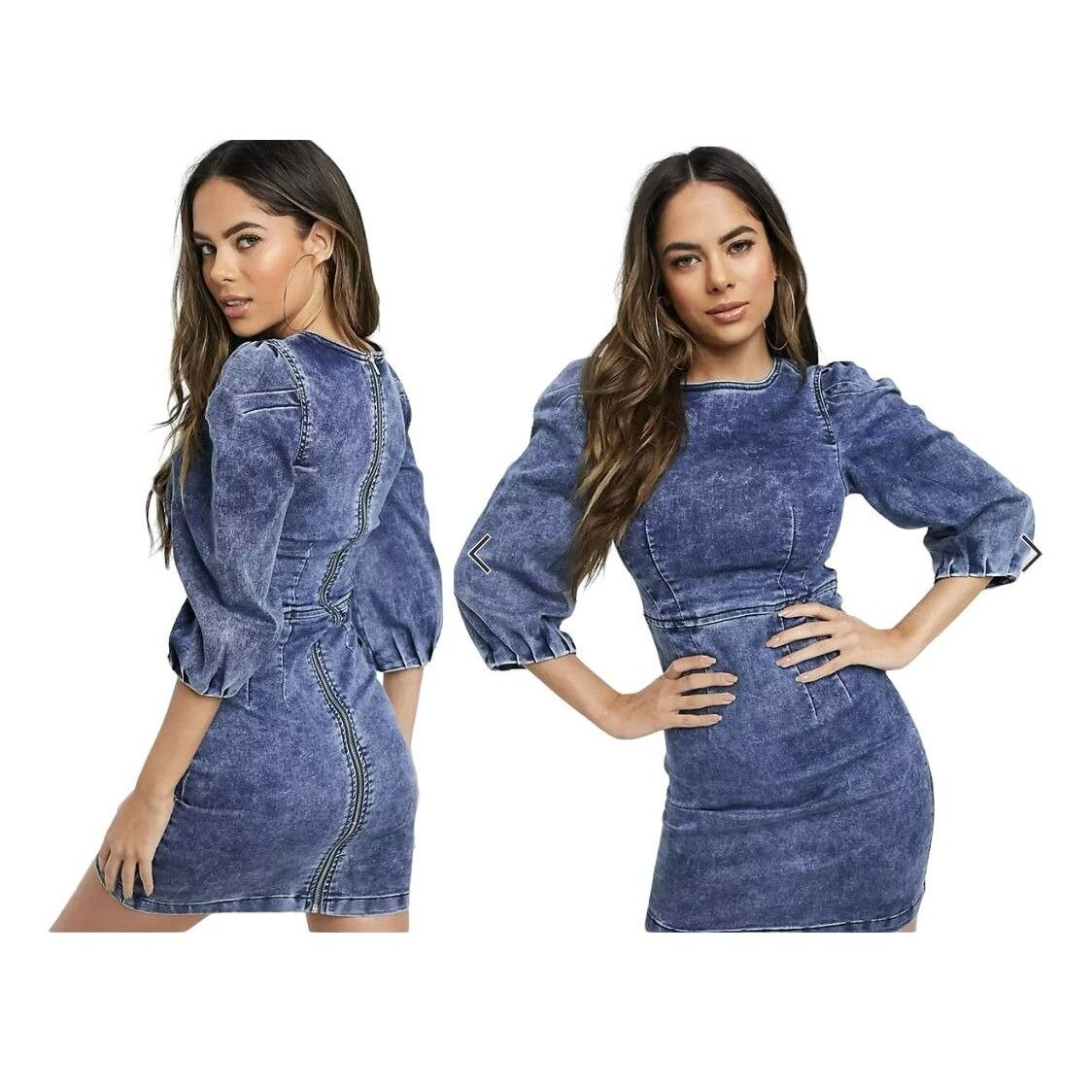 Missguided ⭐Parisian denim puff sleeve bodycon mini Women's dress Size Size M / US 6-8 / IT 42-44 - 1 Thumbnail
