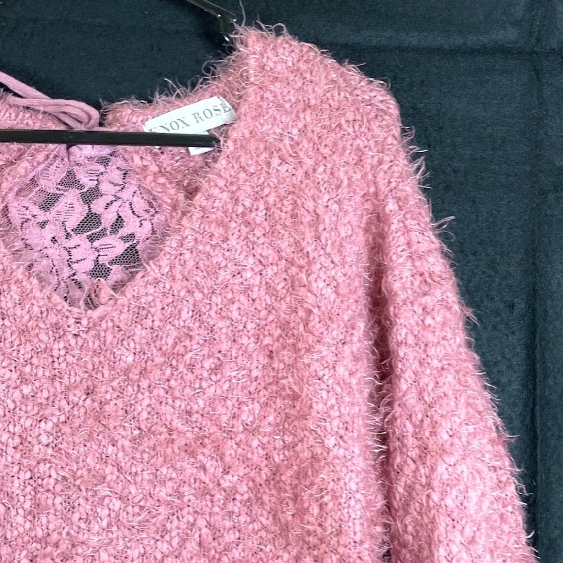 Vintage Knox Rose Womens Sweater Pink V Neck Feather Open Lace Back Large Size L / US 10 / IT 46 - 5 Thumbnail