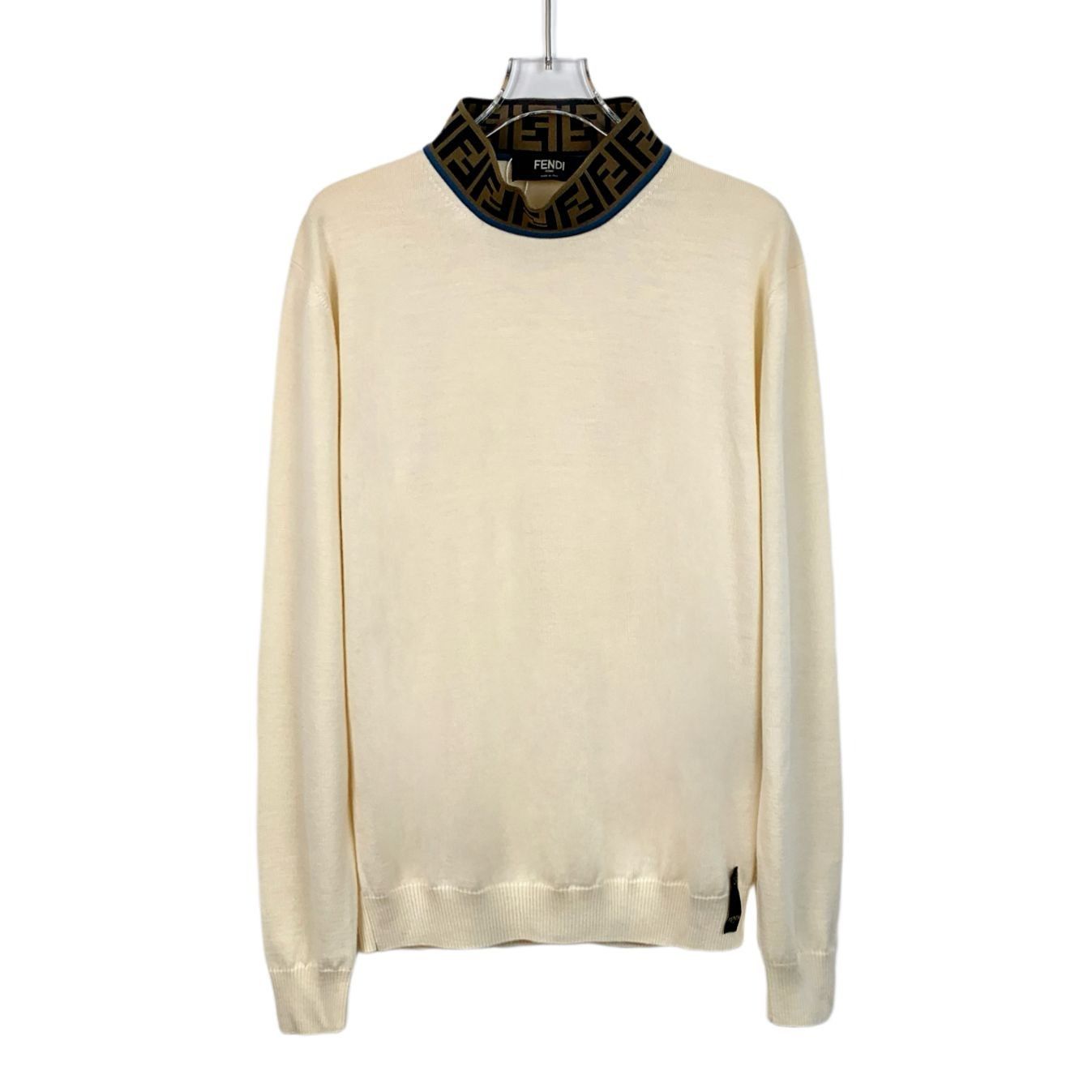Fendi Fendi Beige FF Logo Collar Knit Sweater (Size M) Size XL / US 12-14 / IT 48-50 - 1 Thumbnail