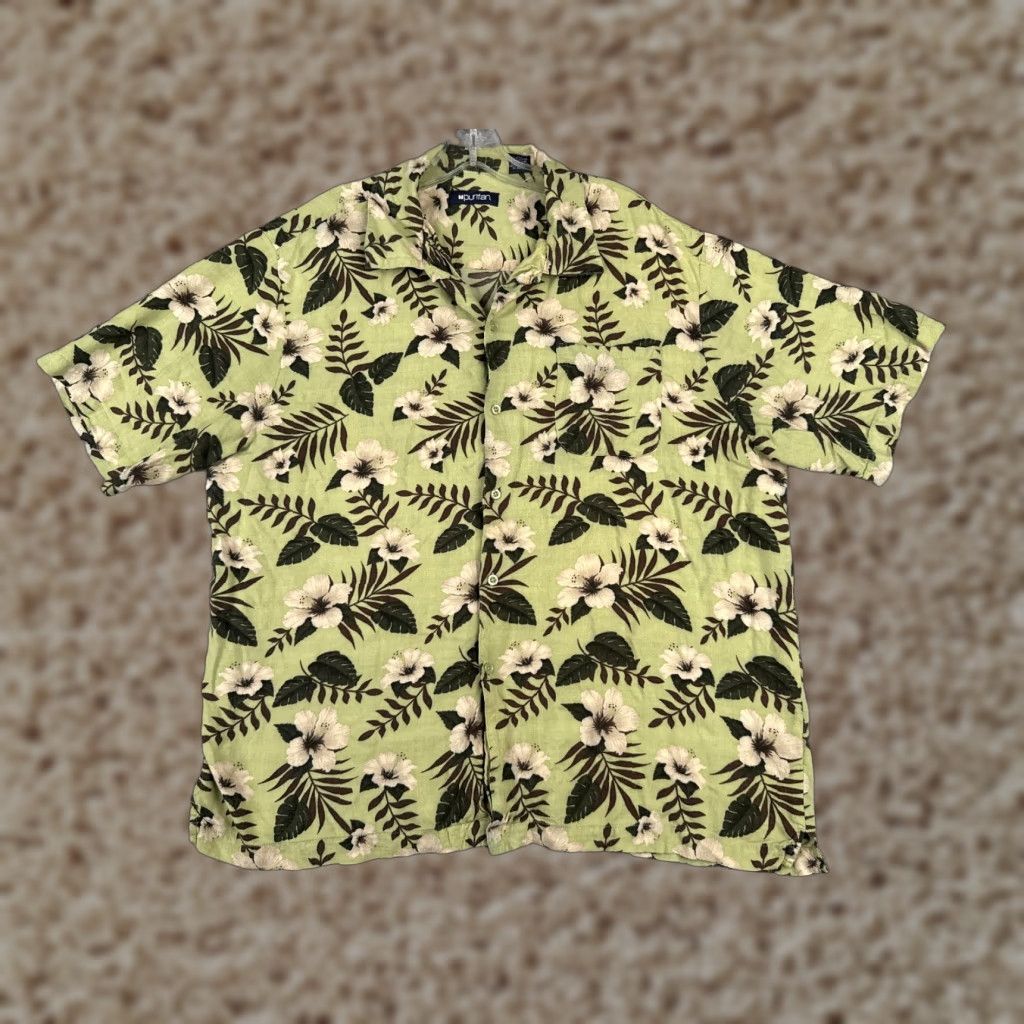 Vintage Puritan Shirt Men Extra Large Green Floral Hawaiian 100% Rayon Short Sleeve Button-Up Size US XL / EU 56 / 4 - 1 Thumbnail