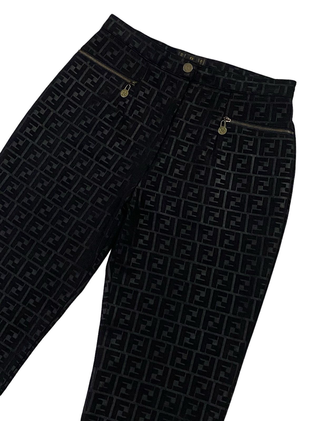 Fendi Vintage Fendi Zucca Monogram Stretch Black Pants Size US 29 - 18 Thumbnail
