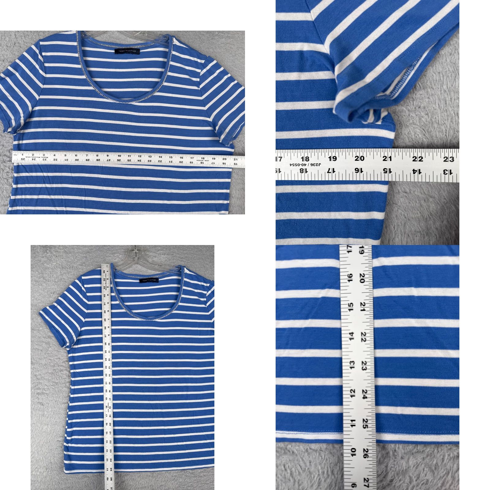 Tommy Hilfiger Tommy Hilfiger Shirt Women Adult XL Blue Striped Scoop Neck Short Sleeve Logo T-Shirt Casual Womens Size XL / US 12-14 / IT 48-50 - 8 Thumbnail