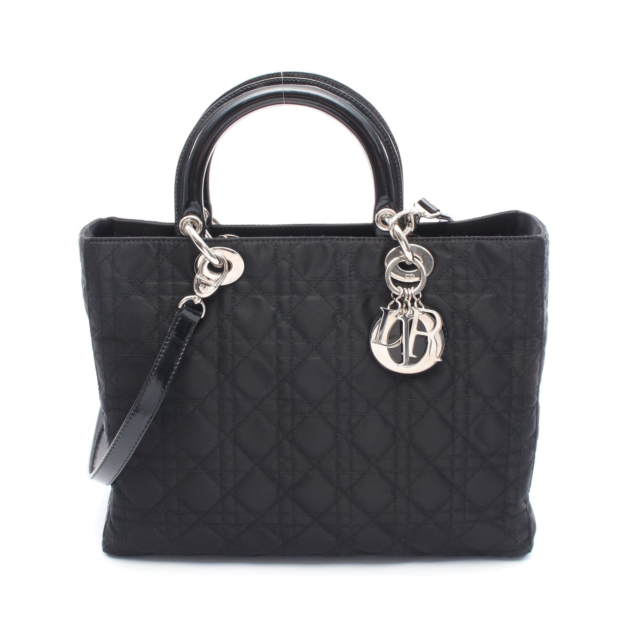 Dior Dior Lady Dior Large Handbag Canvas Leather Black Size ONE SIZE - 1 Thumbnail