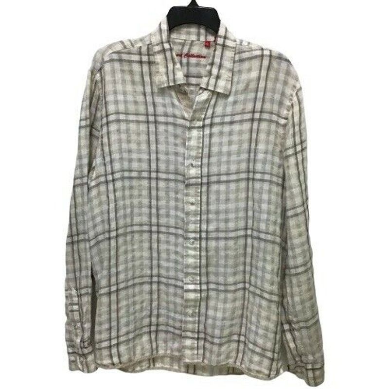 Report Collection Men's Report Collection Linen Tan Plaid Button Front, Large. Size US L / EU 52-54 / 3 - 1 Thumbnail