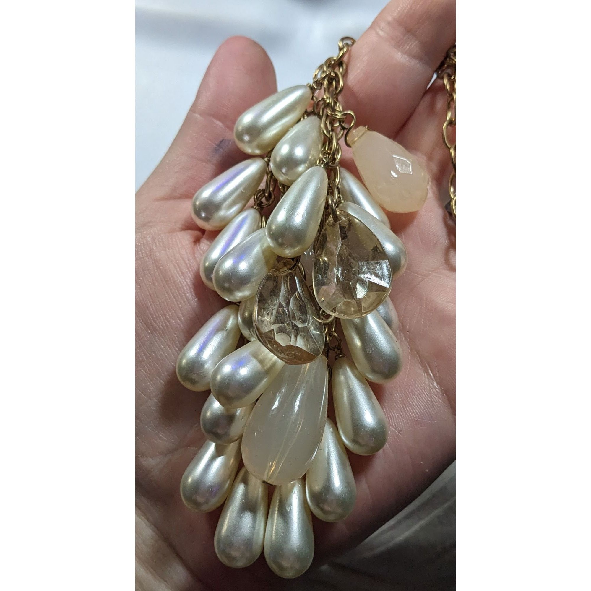 Other Retro Glam Teardrop Faux Pearl And Acrylic Fringe Necklace Size ONE SIZE - 3 Thumbnail