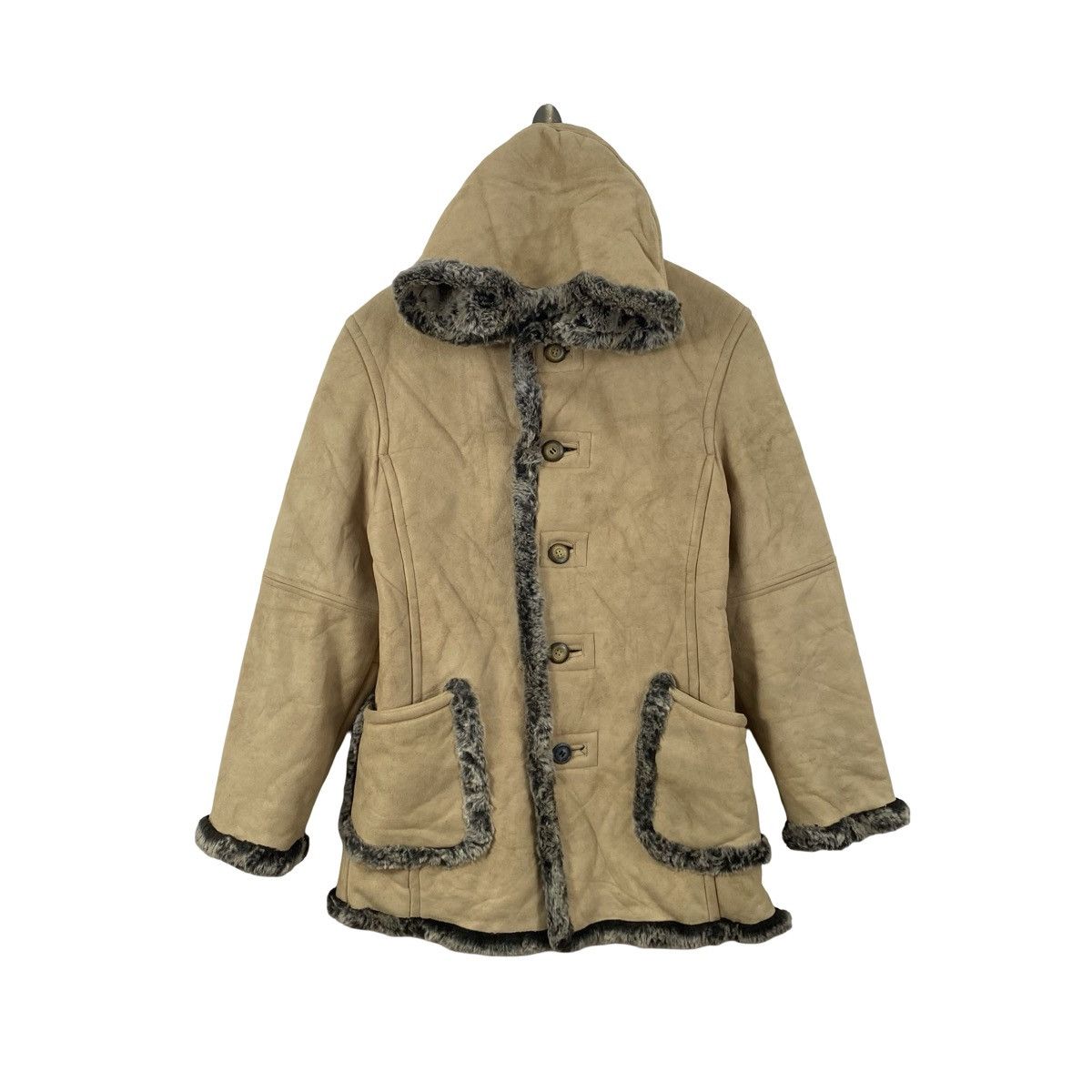 Vintage Vintage PPFM Faux Suede Shearling Hooded Coat Jacket Fur Size M / US 6-8 / IT 42-44 - 1 Thumbnail