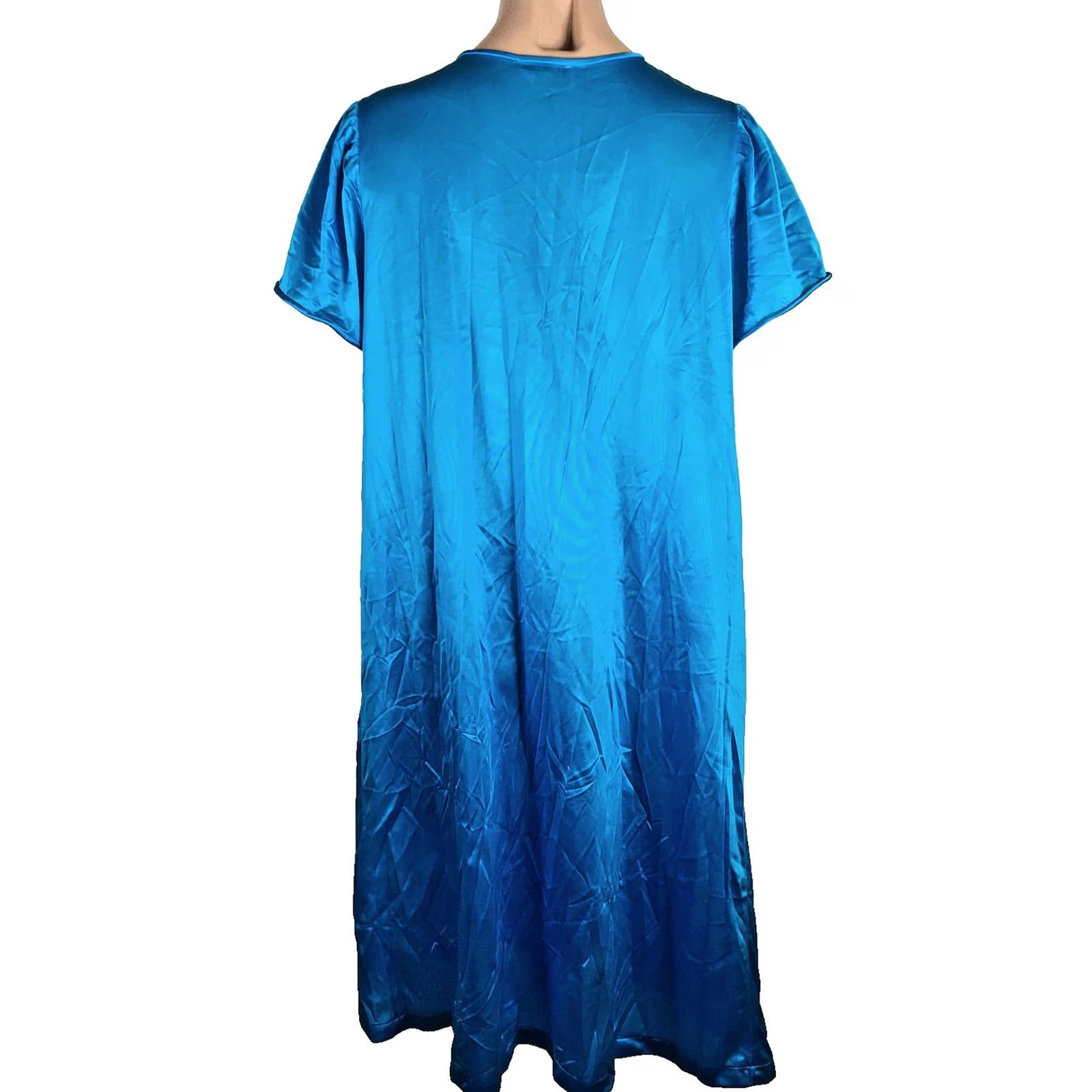 Vintage Vintage Vanity Fair nightgown Shirt Womens L Blue Nylon Shiny Embroidered USA Made Semi Sheer Peignoir Nightgown Size ONE SIZE - 2 Thumbnail