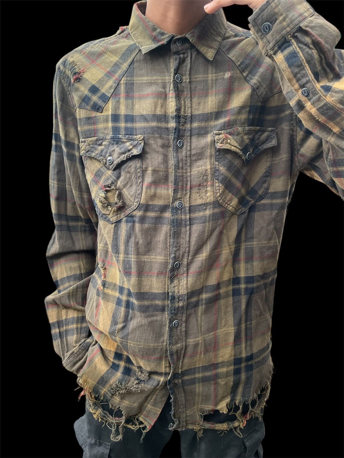 Zara Distressed/Destroyed Flannel Button Down Shirt Size US M / EU 48-50 / 2 - 2 Thumbnail