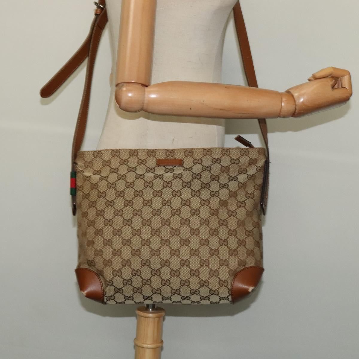 Gucci GUCCI GG Canvas Web Sherry Line Shoulder Bag Beige Gold Size ONE SIZE - 21 Thumbnail