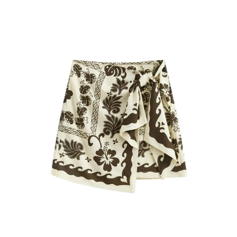 Other Commense Brown Tropical Plant Print Vacation Wrap Skirt Set Size 27" / US 4 / IT 40 - 4 Thumbnail