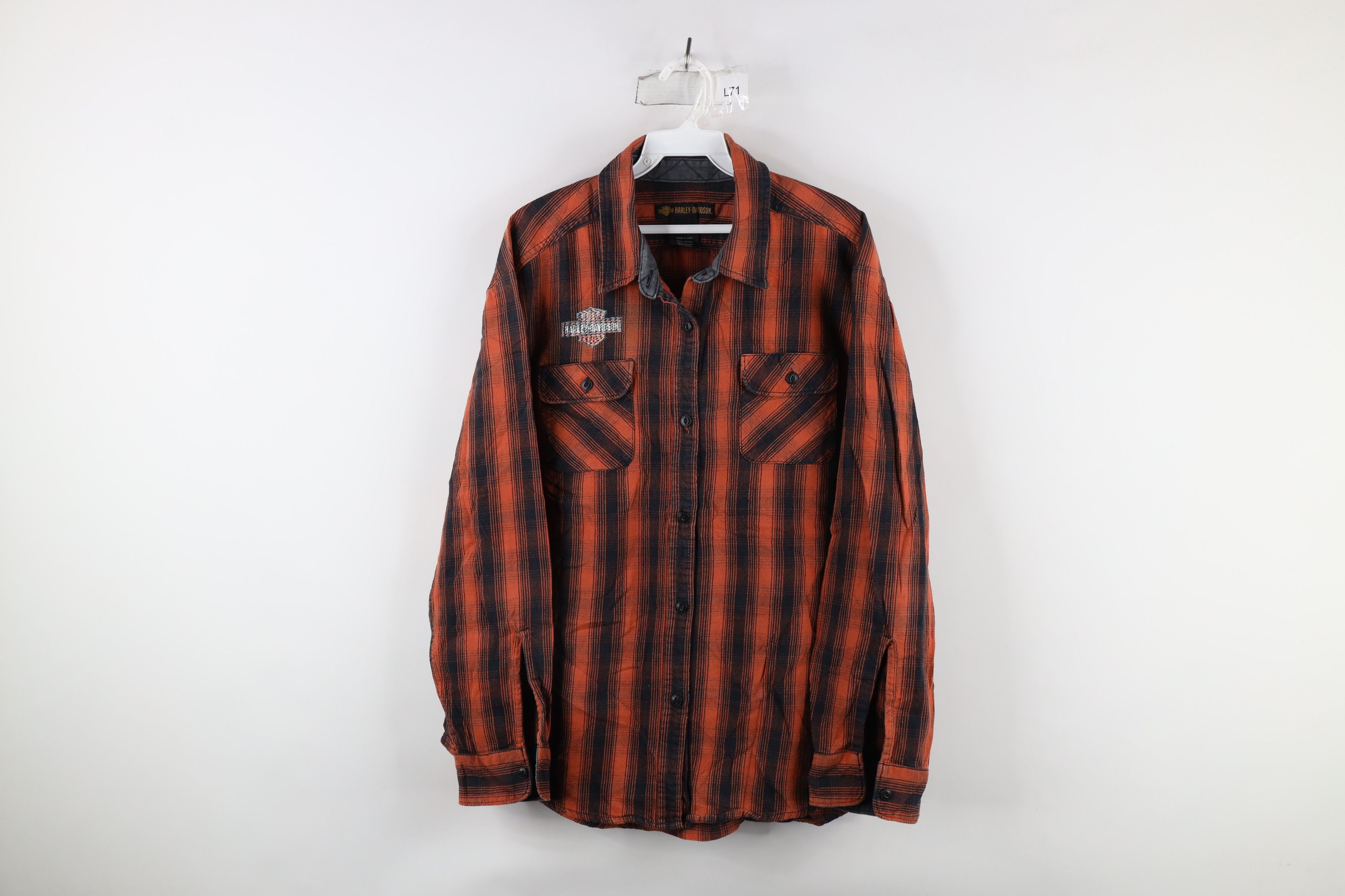 Harley Davidson × Vintage Vintage Harley Davidson Out Collared Flannel Button Shirt Size US XL / EU 56 / 4 - 1 Thumbnail