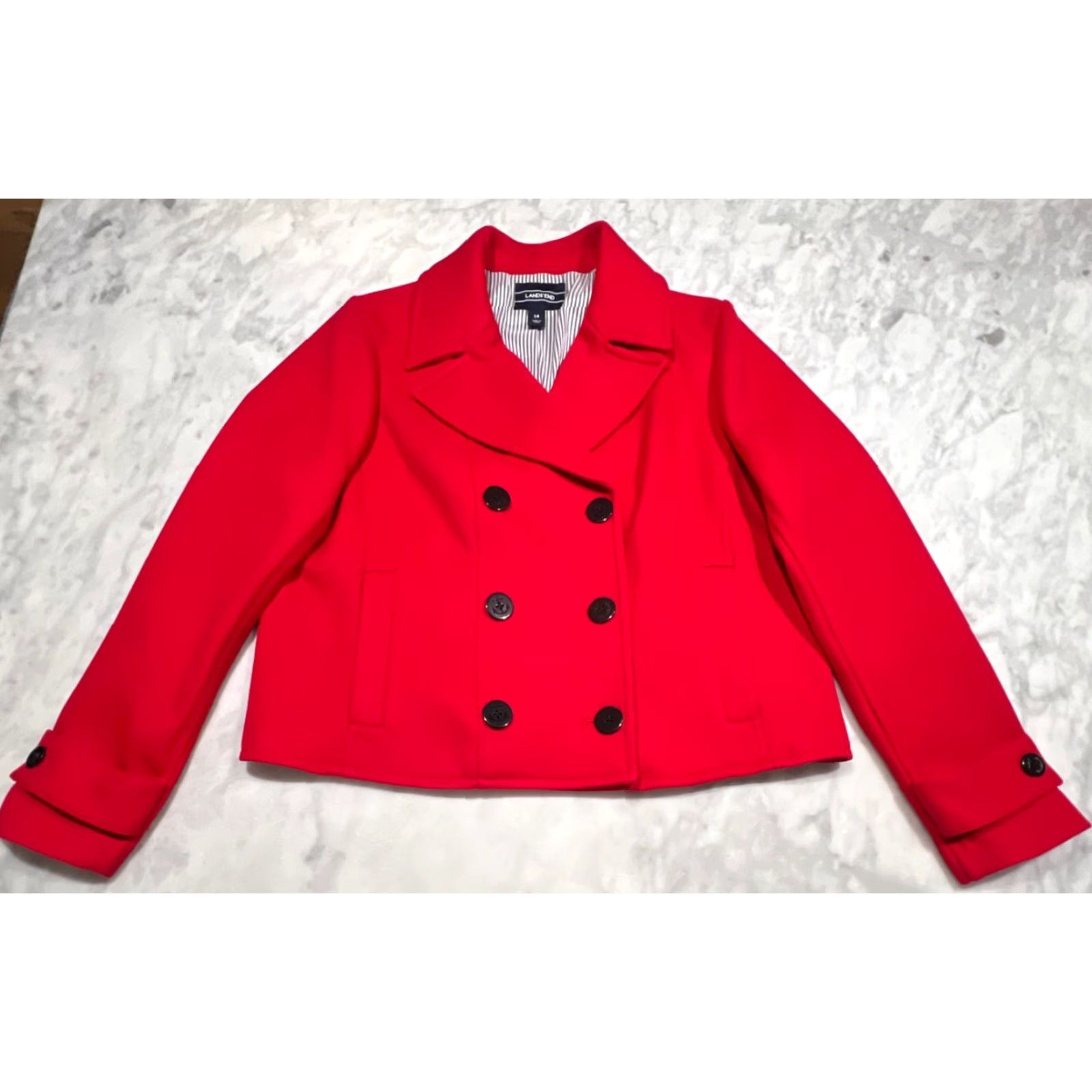 Lands' End VINTAGE Lands' End Red Double-Breasted Cropped Peacoat Womens 14 Jacket Nautical Lined Size XL / US 12-14 / IT 48-50 - 3 Thumbnail