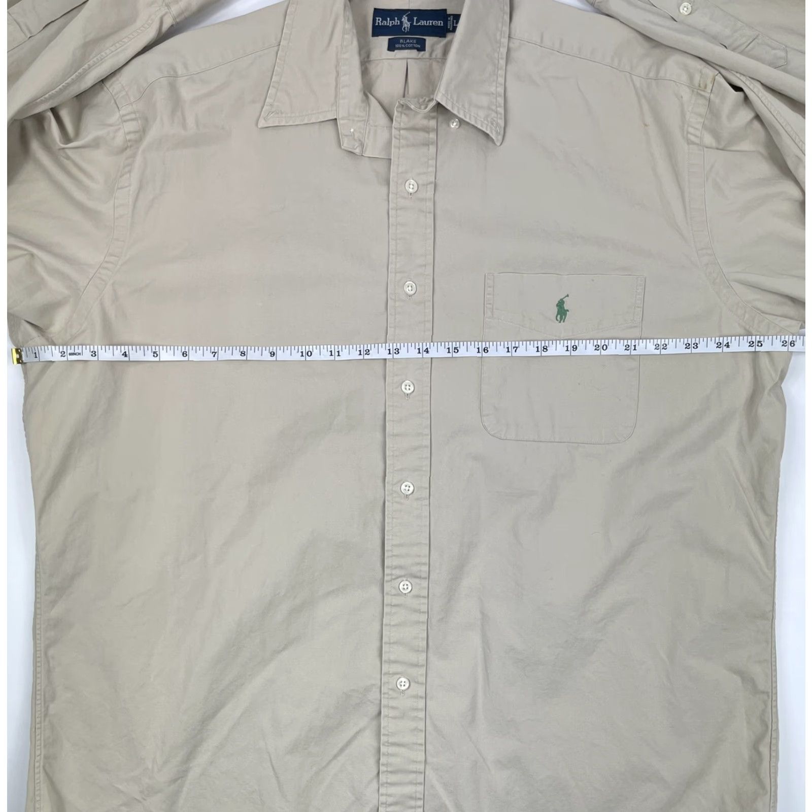 Ralph Lauren VINTAGE Ralph Lauren Polo Shirt Blake Button-Up Knit Cotton 2-Ply Brown Plaid Long Sleeve Mens L Tan Green Pony 90s Size 42R - 5 Thumbnail