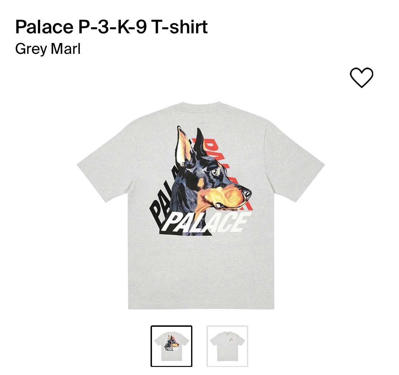 image of Palace P-3-K-9 T-Shirt Grey Size Large, Men's