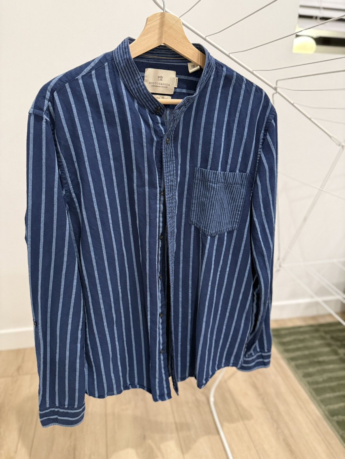 Scotch & Soda Scotch & Soda Striped Band Collar Shirt – Blue (XL) Size US XL / EU 56 / 4 - 7 Thumbnail