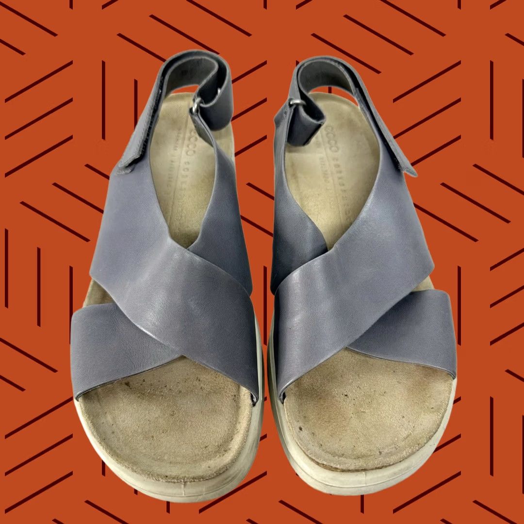 Ecco ECCO CORKSPHERE Gray Leather Strap Wedge Sandals Women 37 US 6 Size US 6 / IT 36 - 1 Thumbnail