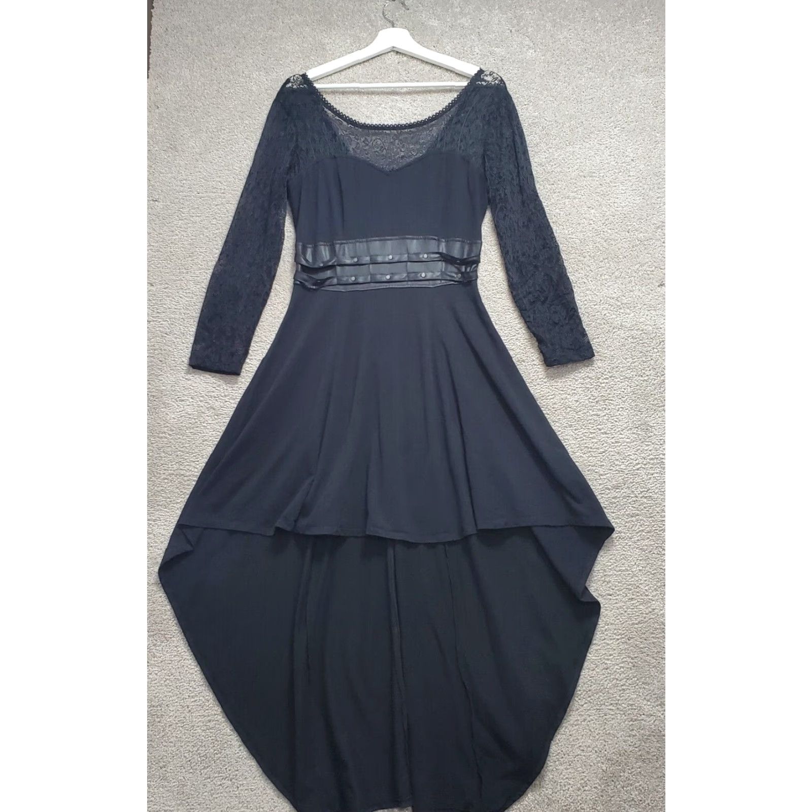Royal Bones Fit & Flare Dress Womens Large Black Lace Gothic Hi Lo Fairy  Dress