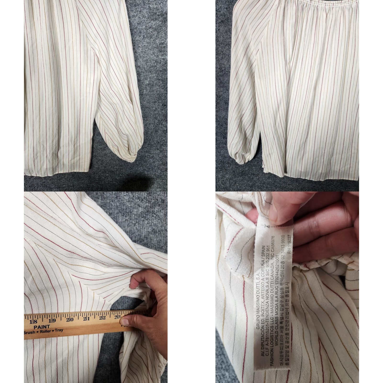 Massimo Dutti Massimo Dutti Womens 4 White Stripe Peasant Blouse Long Sleeve Boho Shirt Top Size S / US 4 / IT 40 - 8 Thumbnail