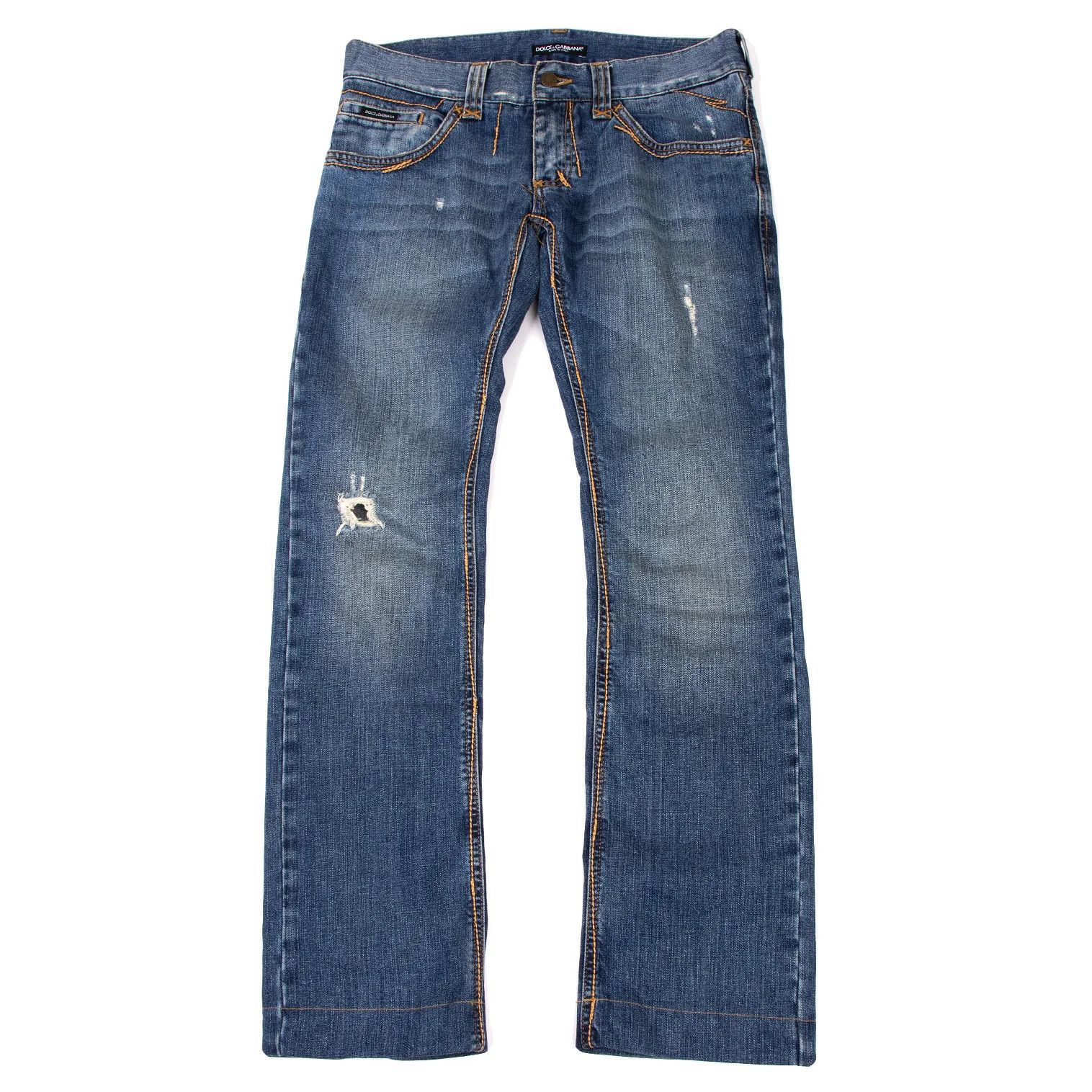 Dolce & Gabbana Stitch Design Crushed Denim Pants in Blue Size 46 Size US 30 / EU 46 - 1 Thumbnail