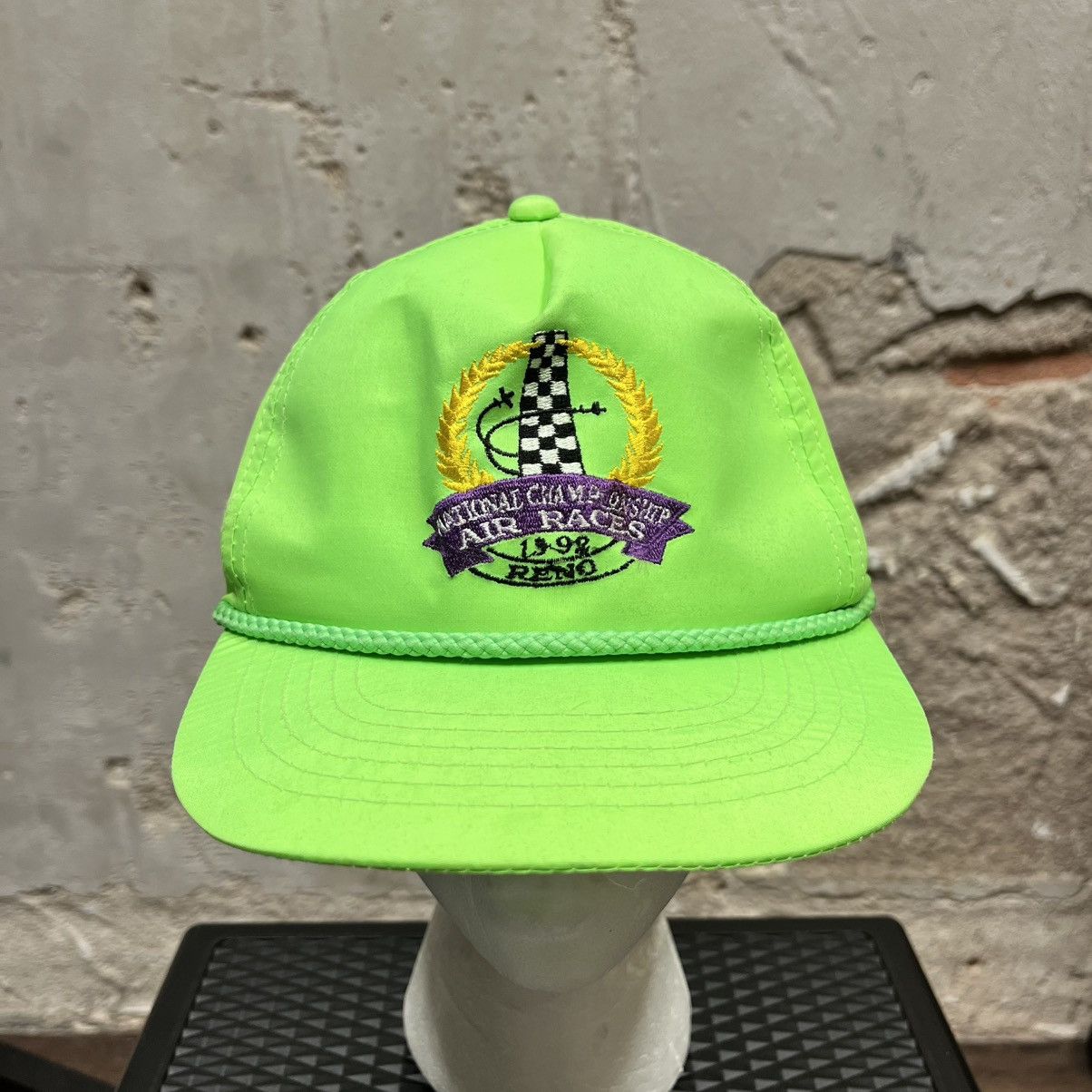 Vintage Vintage 1998 National Championship Air Races Neon Green Hat Size ONE SIZE - 1 Thumbnail