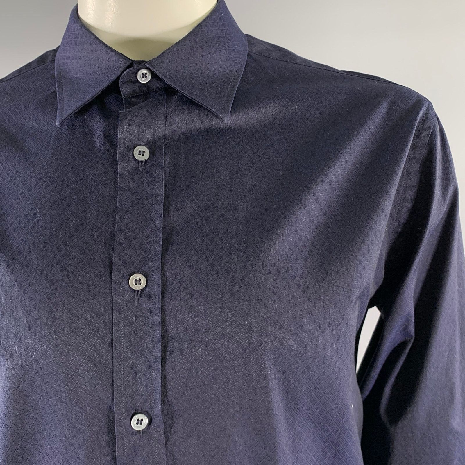 Paul Smith PAUL SMITH Size XL Navy Geometric Cotton Long Sleeve Shirt Size US XL / EU 56 / 4 - 2 Thumbnail