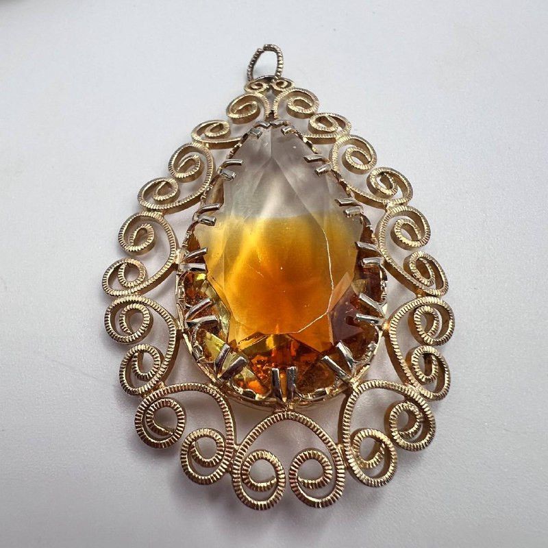 Vintage Vintage Sarah Coventry Pendant Filigree Gold Tone Amber Glas Size ONE SIZE - 8 Thumbnail