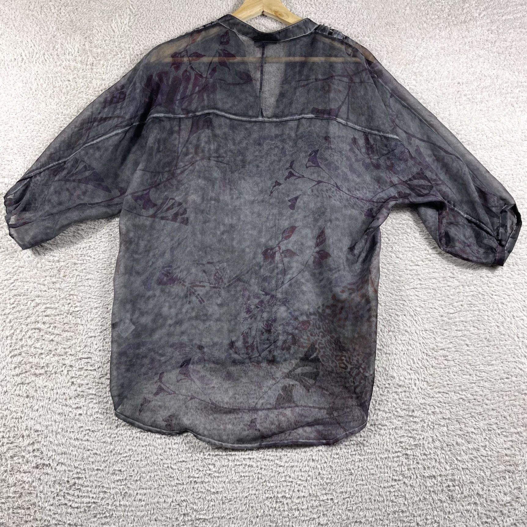 Vintage i jeans by Buffalo Blouse Women's M Black Boho Floral Sheer Lightweight Y2K Festive Outdoor Womens Long Sleeve Balloon Sleeve Collared No N/A Size M / US 6-8 / IT 42-44 - 3 Thumbnail