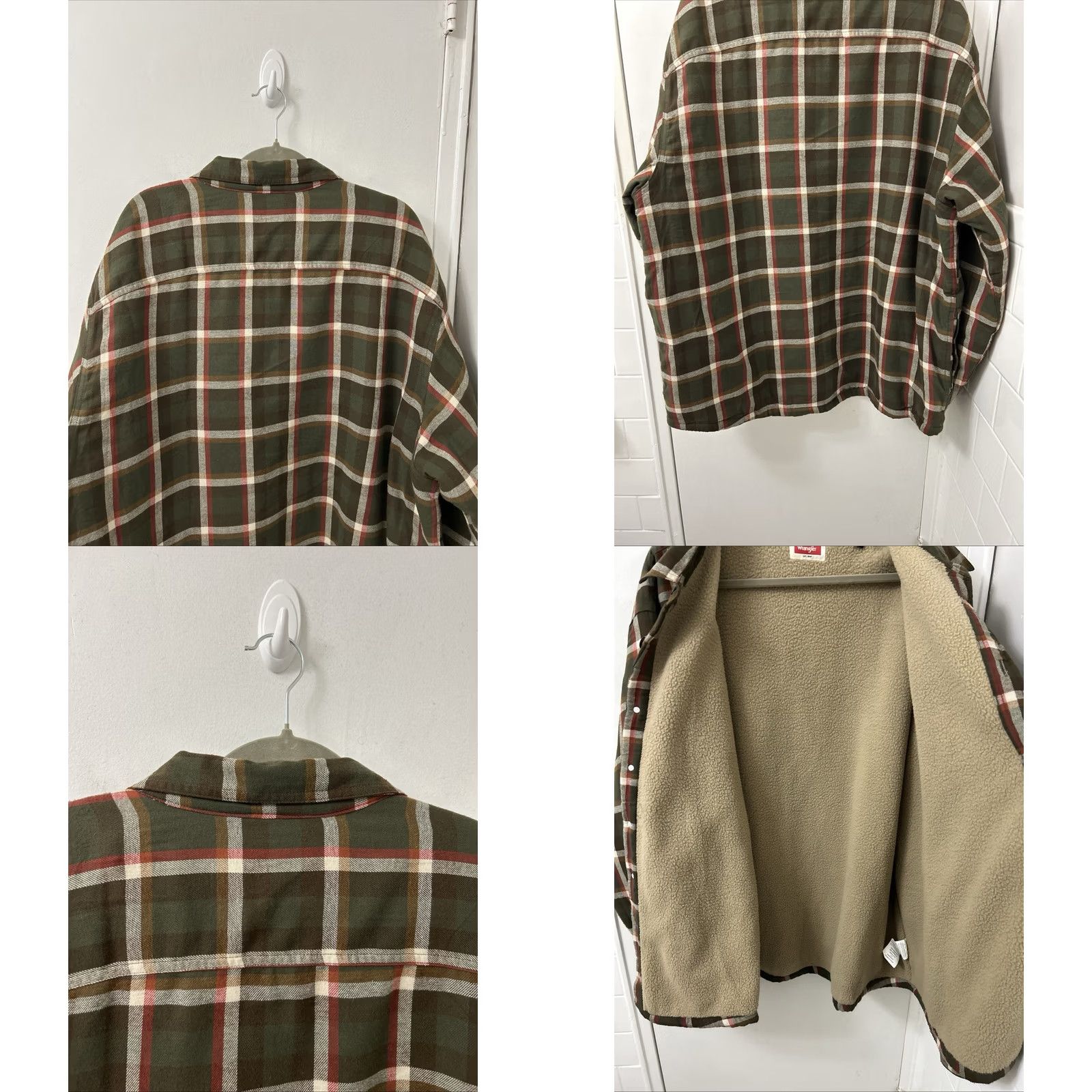 Wrangler VINTAGE Wrangler Shirt Jacket Mens 2XL Olive Green Sherpa Lined Flannel Plaid Shacket Size US XXL / EU 58 / 5 - 8 Thumbnail