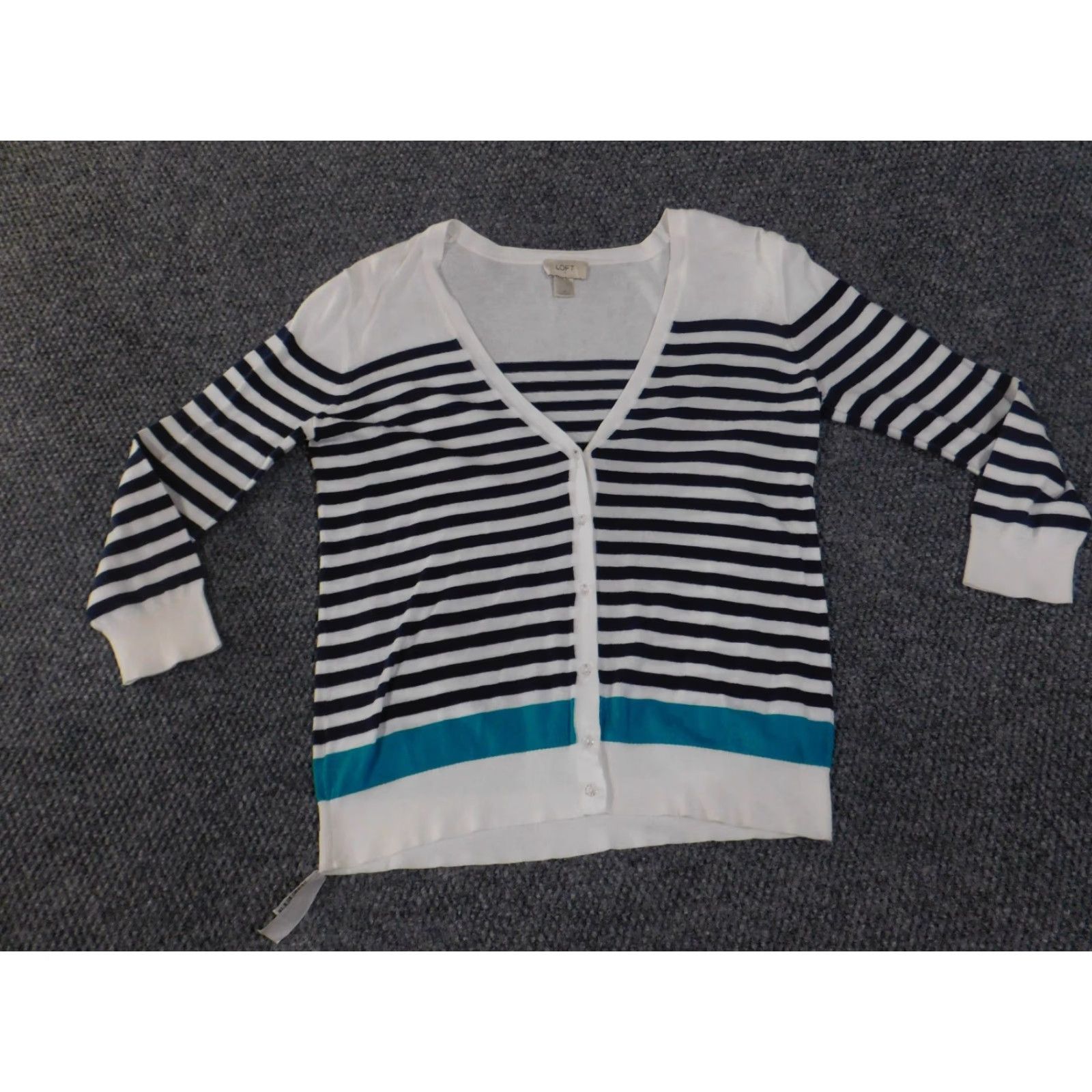 Loft **LOFT Women's Medium White Striped V-Neck Sweater** User: **LOFT Women's Medium White Striped V-Neck Cardigan** Size M / US 6-8 / IT 42-44 - 4 Thumbnail