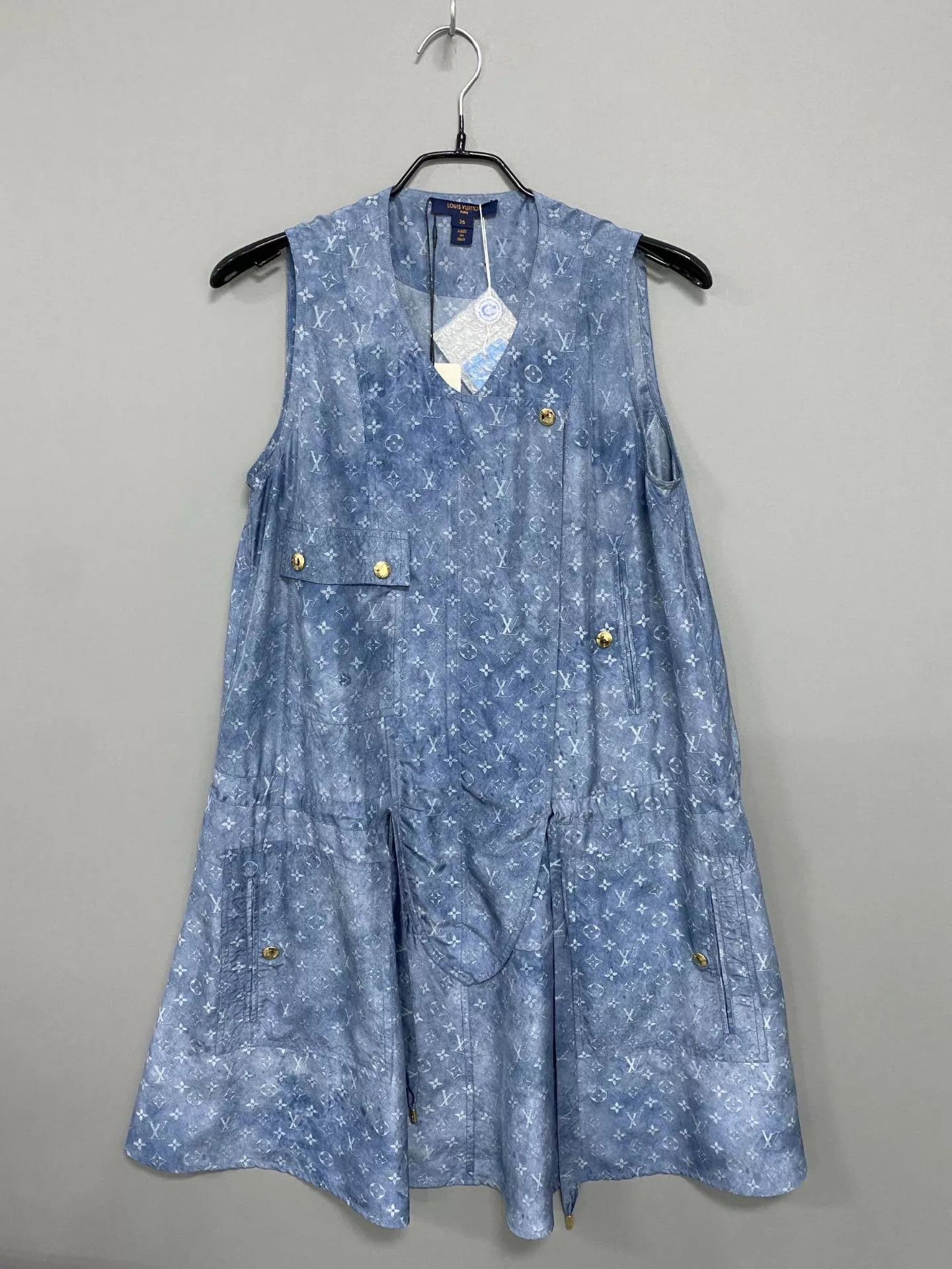 Louis Vuitton LV Blue Sleeveless All Over Print Silk Dress Size XS / US 0-2 / IT 36-38 - 1 Thumbnail