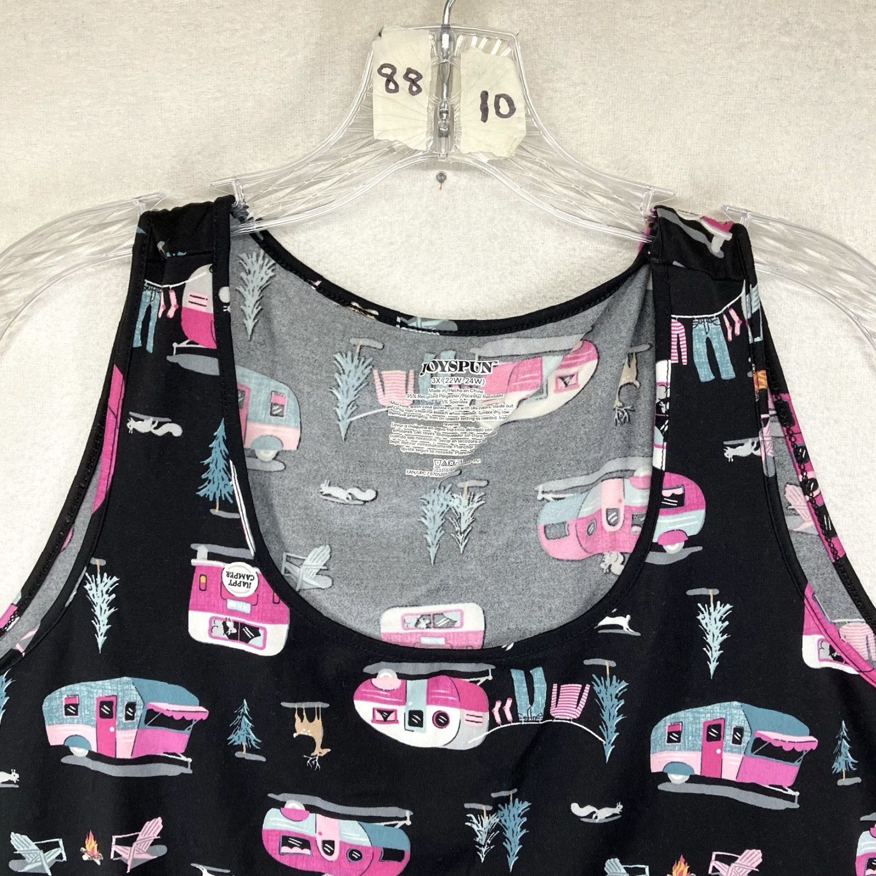 Vintage Joyspun Pajama Top Black 3X RV Trailer Retro Camping Summer Tank Womens Size XXL / US 16-18 / IT 52-54 - 4 Thumbnail