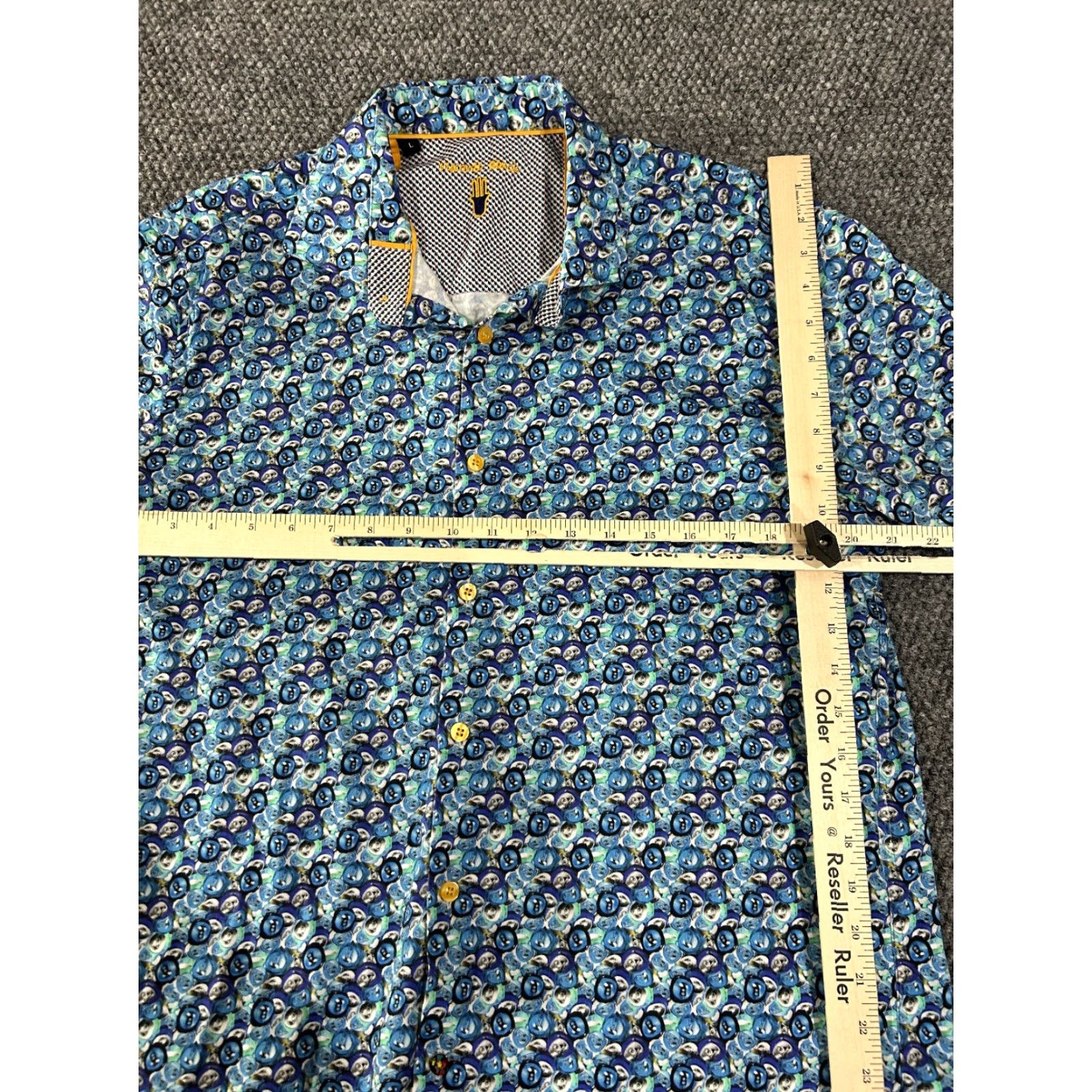 Luchiano Visconti Luchiano Visconti Blue Geometric Button-Up Shirt Mens Large Short Sleeve Collared Knit Cotton Front Button Size US L / EU 52-54 / 3 - 4 Thumbnail