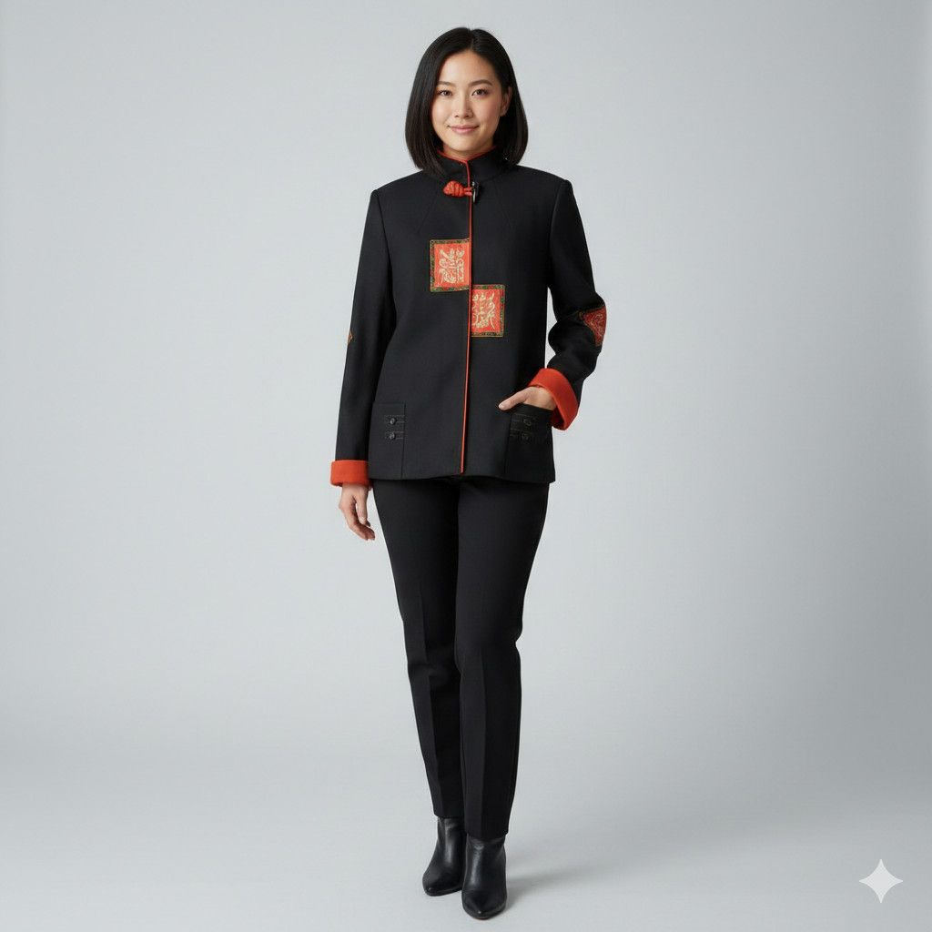 Other Qunyi Size XL Coat Jacket Asian Oriental Chinese Black Red Size XL / US 12-14 / IT 48-50 - 4 Thumbnail