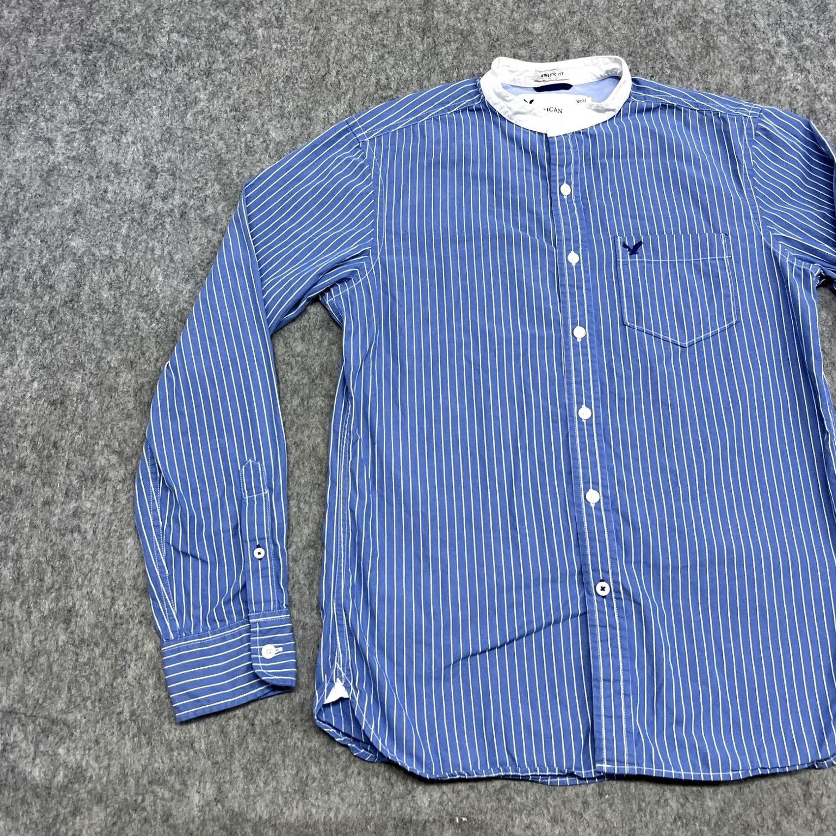 American Eagle Outfitters American Eagle Shirt Mens S Blue Stripe Long Sleeve Button Up Band Collar Preppy Size US S / EU 44-46 / 1 - 6 Thumbnail