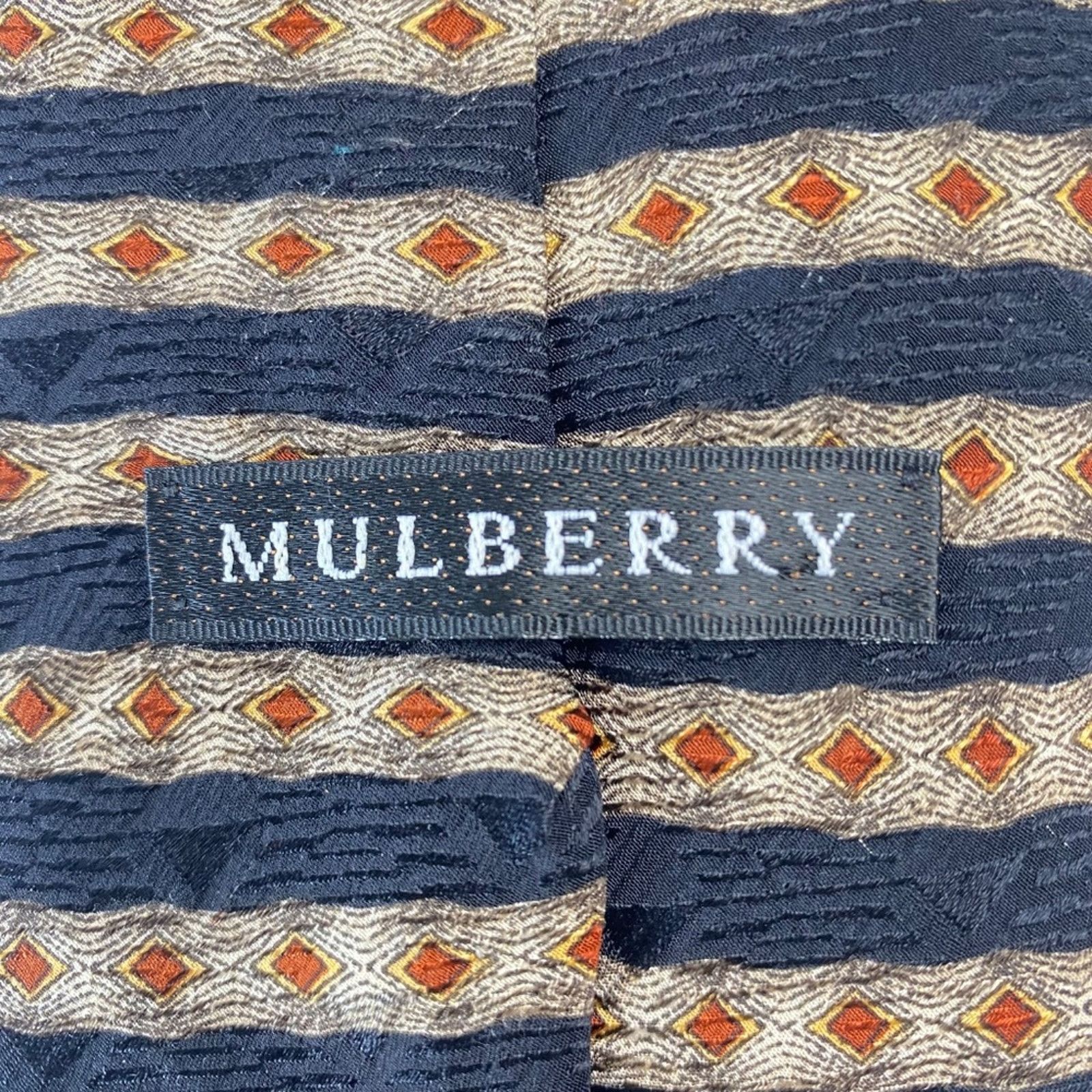Mulberry MULBERRYV Silk Tie Necktie Geometric Classic Stripe Pattern Size ONE SIZE - 2 Thumbnail