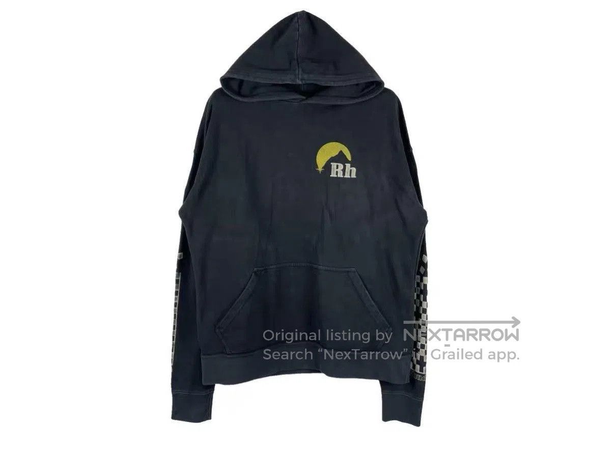 Rhude Black Moon Graphic Hoodie with Checkerboard Sleeves. Size US S / EU 44-46 / 1 - 1 Thumbnail