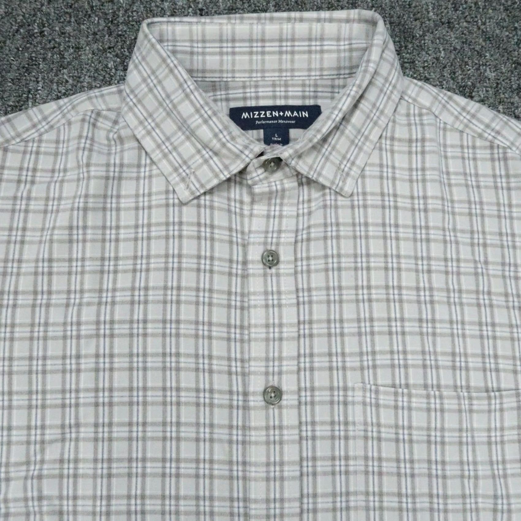 Mizzen+Main Mizzen+Main Shirt Mens Large Gray Plaid Long Sleeve Button Trim Fit Flannel Size US L / EU 52-54 / 3 - 2 Thumbnail