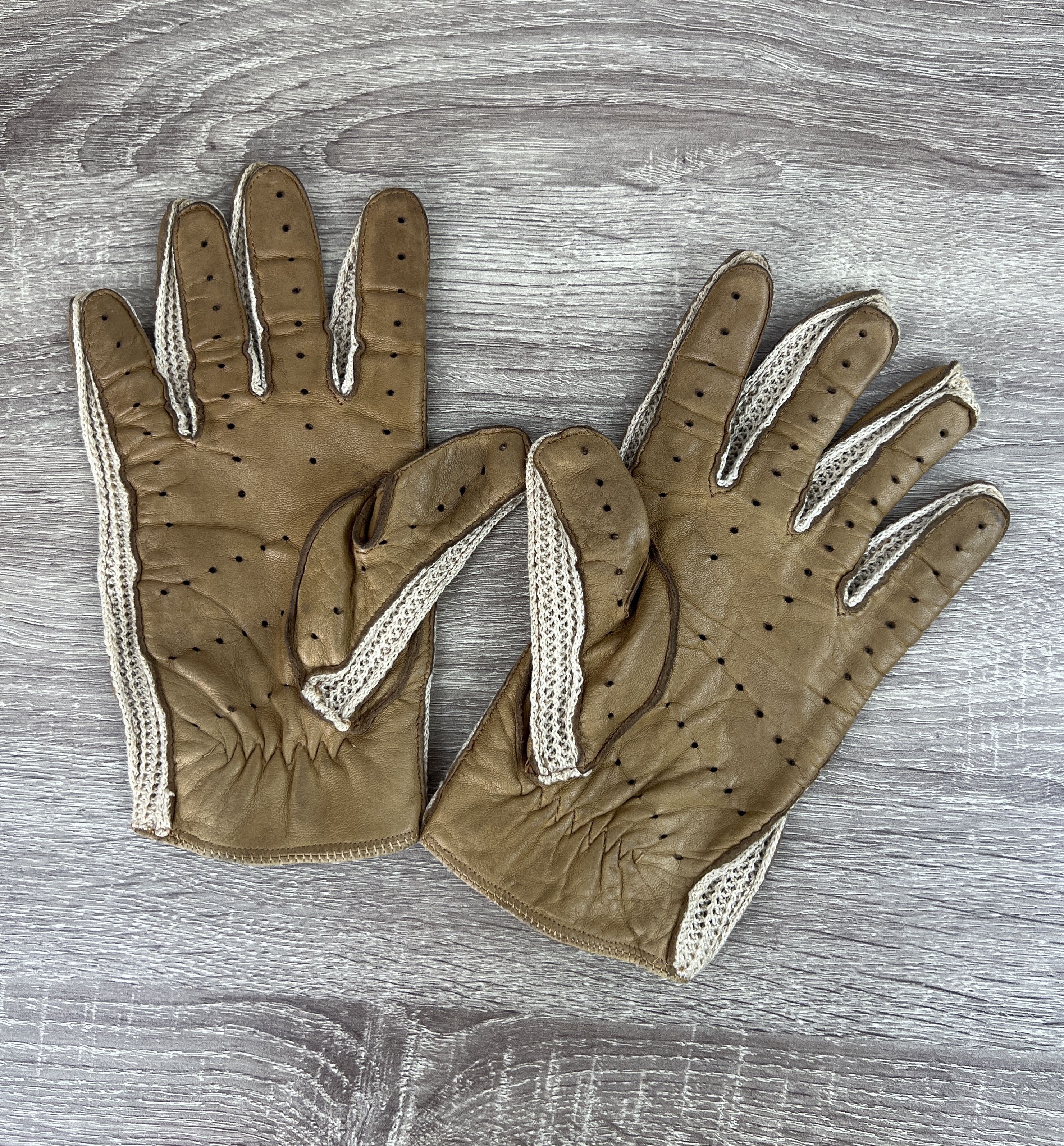 Vintage Vintage 70-80s Brown Leather Racing Gloves Knitted Leon Dore Size ONE SIZE - 5 Thumbnail