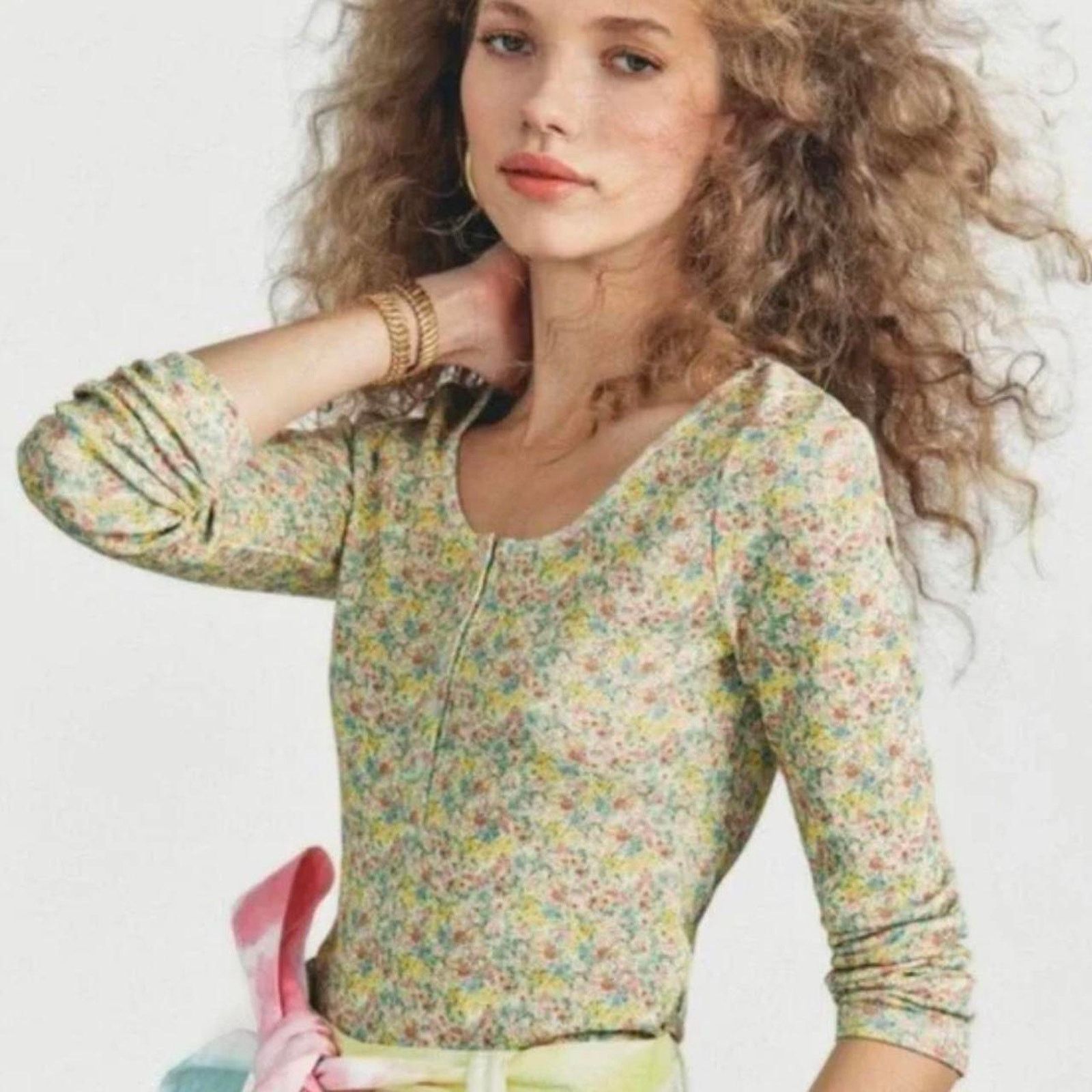 LoveShackFancy LoveShackFancy Anaya Long Sleeve Floral print Henley Top XS Size XS / US 0-2 / IT 36-38 - 2 Thumbnail
