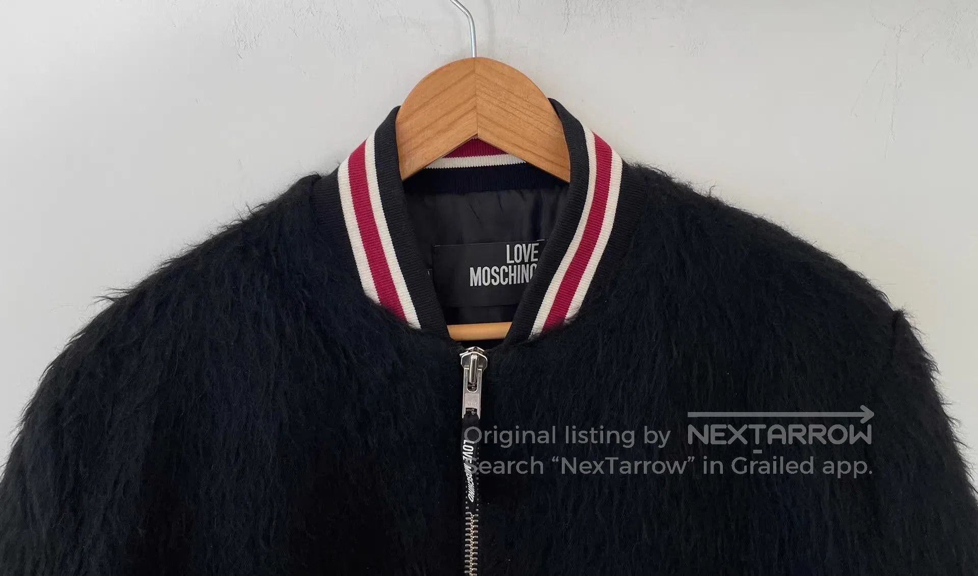 Moschino Black Fuzzy er Jacket with Striped Trim. Size US M / EU 48-50 / 2 - 6 Thumbnail
