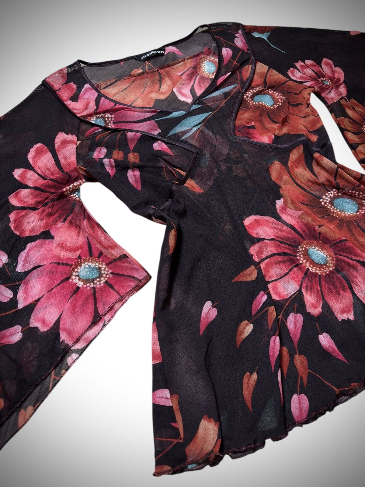 Vivienne Tam 1990’s Vivienne Tam - Rare Design Floral Printed Mesh Top Size S / US 4 / IT 40 - 3 Thumbnail