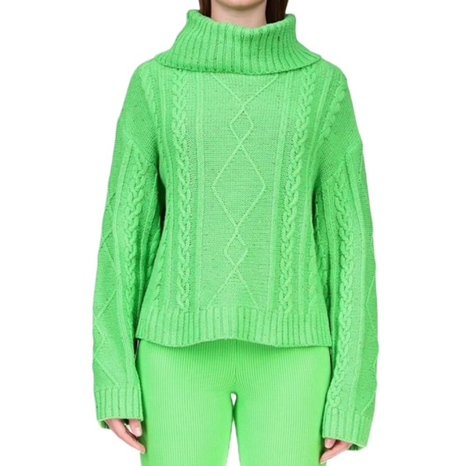 Sanctuary Sanctuary Mod Cable Sweater - Electric Green Size L Size L / US 10 / IT 46 - 1 Thumbnail