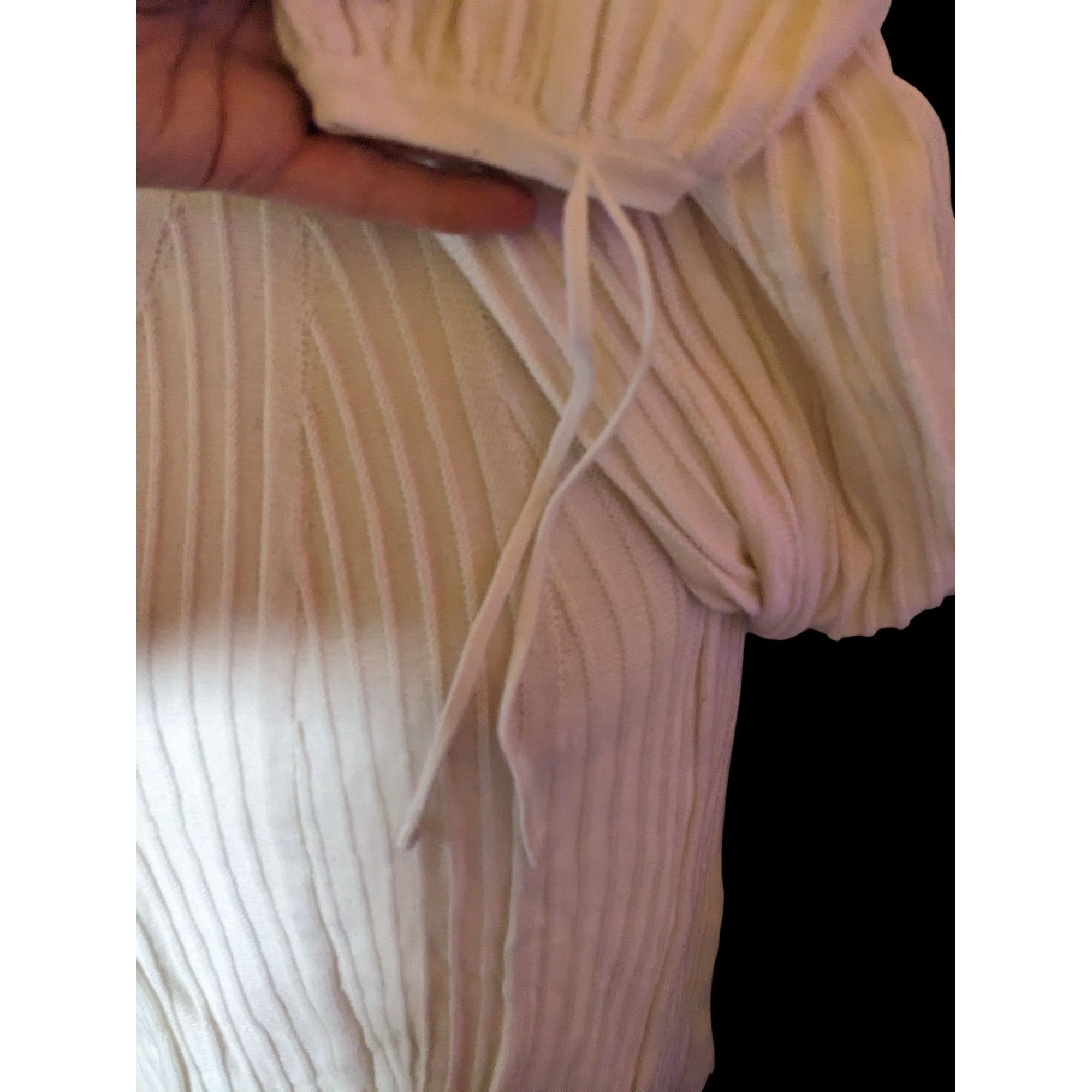 Chicos Chicos Preppy White Ribbed Turtleneck With Ruffle Accent Size XXL / US 16-18 / IT 52-54 - 3 Thumbnail