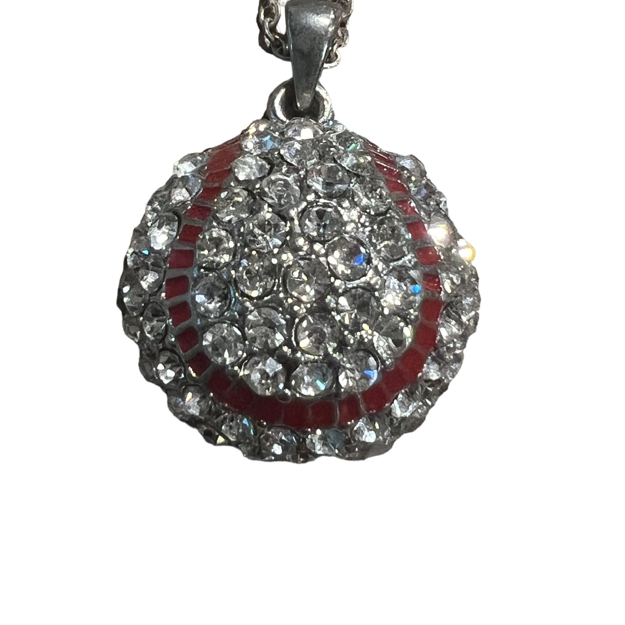 Other Silver Tone Baseball Charm Necklace Clear Rhinestones Red En Size ONE SIZE - 2 Thumbnail