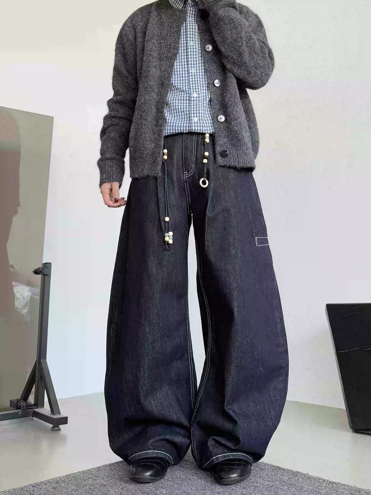 Vintage Blue Wide Leg Raw Denim Jeans, Baggy Loose Fit Jeans Size US 32 / EU 48 - 5 Thumbnail