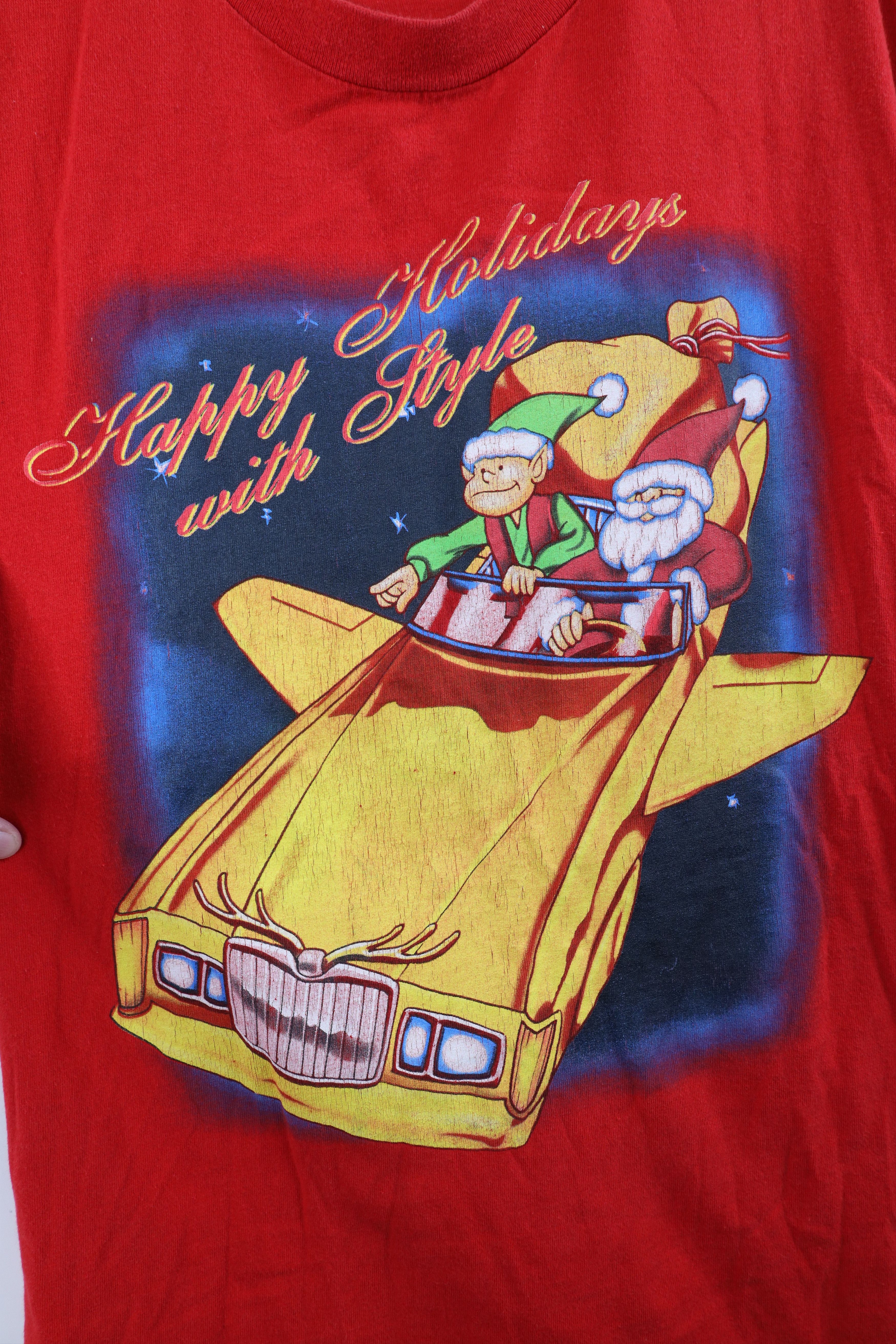 Vintage Vintage 90s Christmas Happy Santa Sports Car T-Shirt Red Size US XL / EU 56 / 4 - 4 Thumbnail