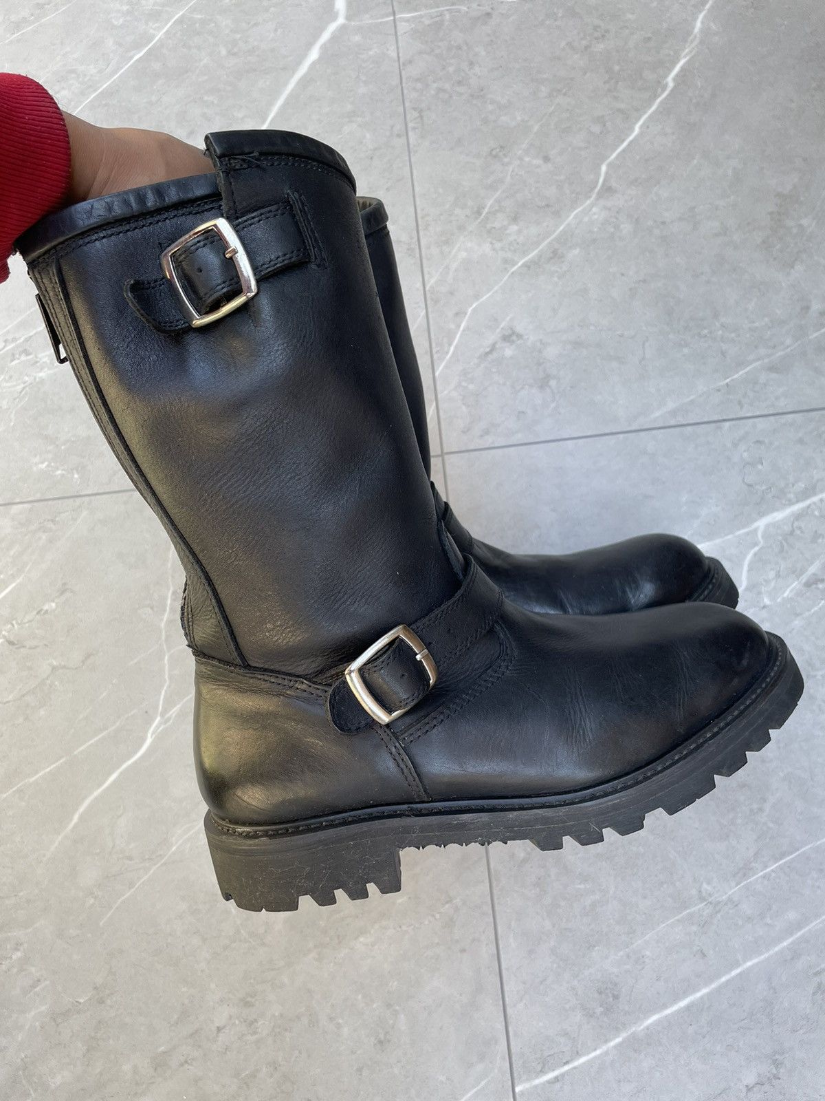 Vintage Leather Buckle Biker Combat Boots