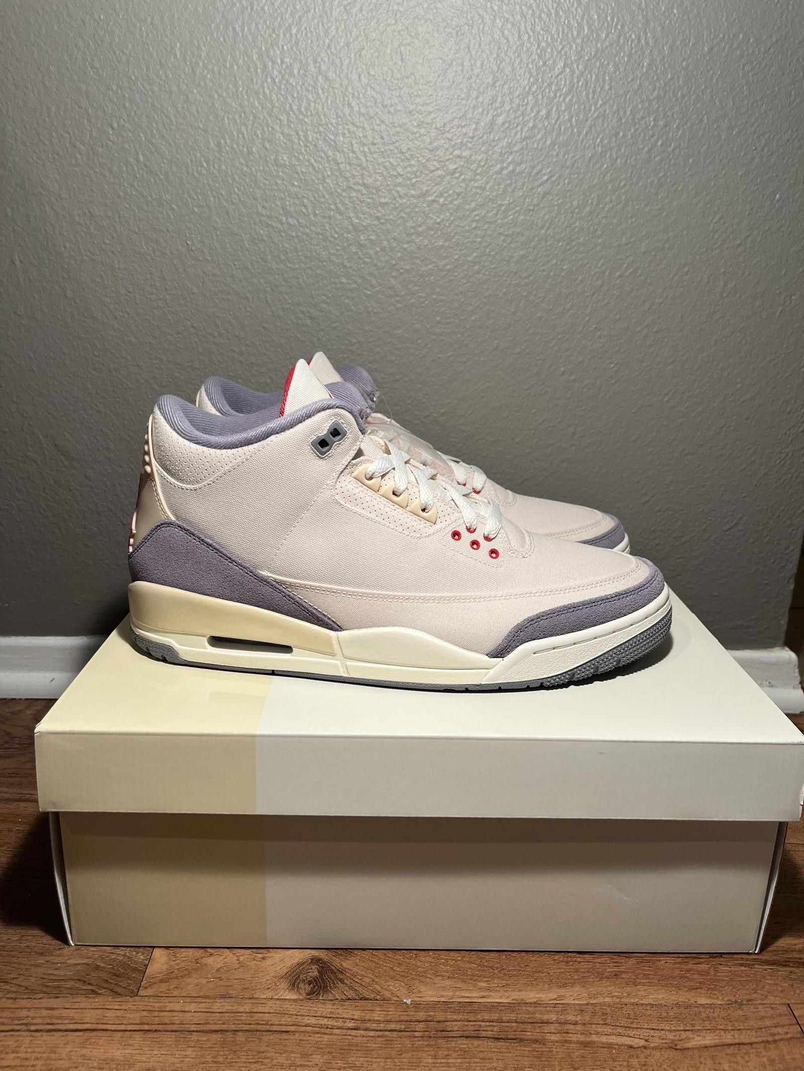 image of Designer Jordan 3 Retro Muslin Shoes in Cream, Men's (Size 15)