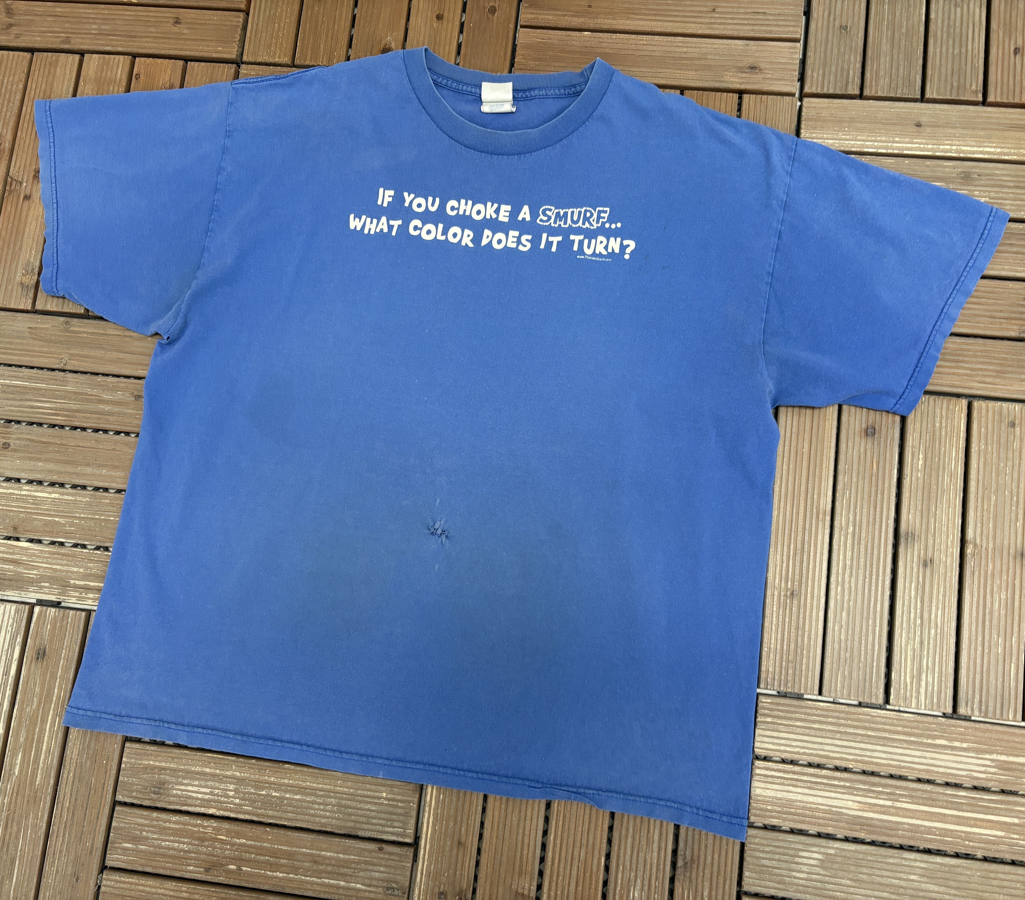 Vintage If You Choke A Smurf Vintage Blue T-Shirt Tee Size US XXL / EU 58 / 5 - 3 Thumbnail