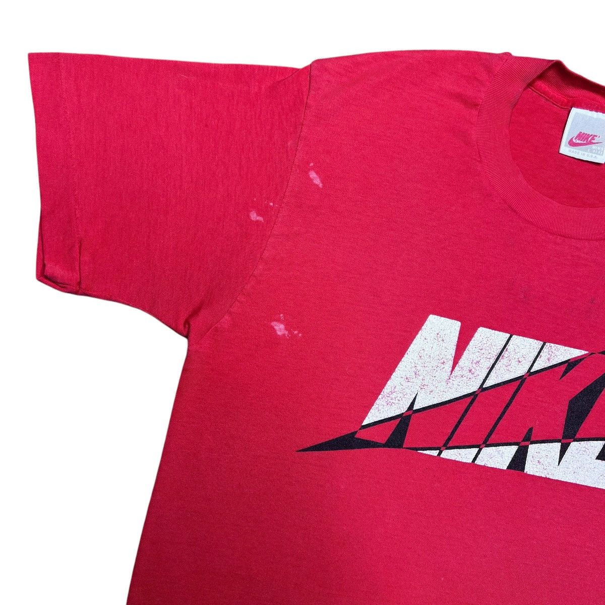 Nike × Vintage 1980s Nike Spell Out Graphic Red Cotton Polyester Blend Tee Size US L / EU 52-54 / 3 - 7 Thumbnail